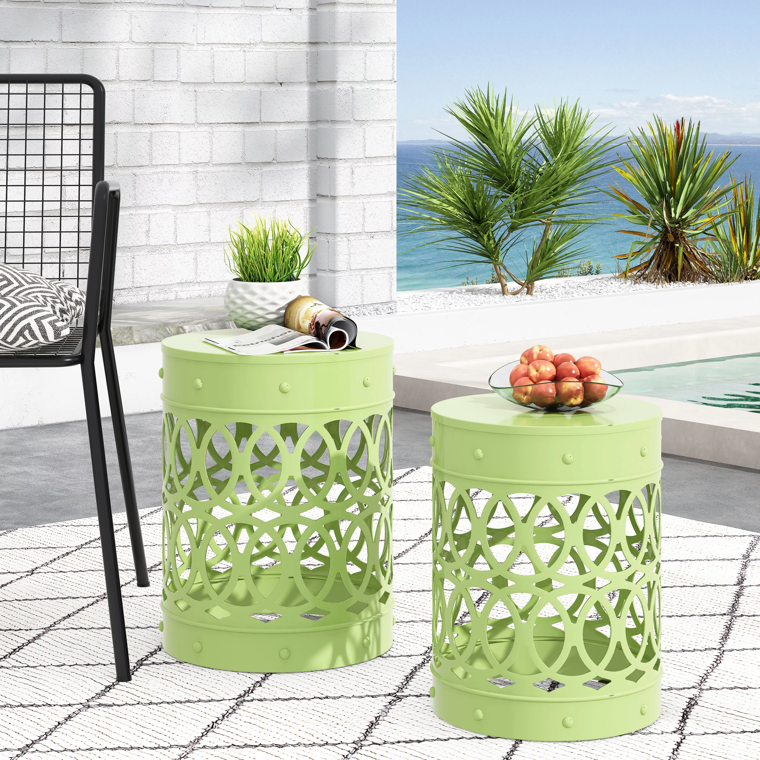 Holt Metal Outdoor Side Tables, Set of 2, Green