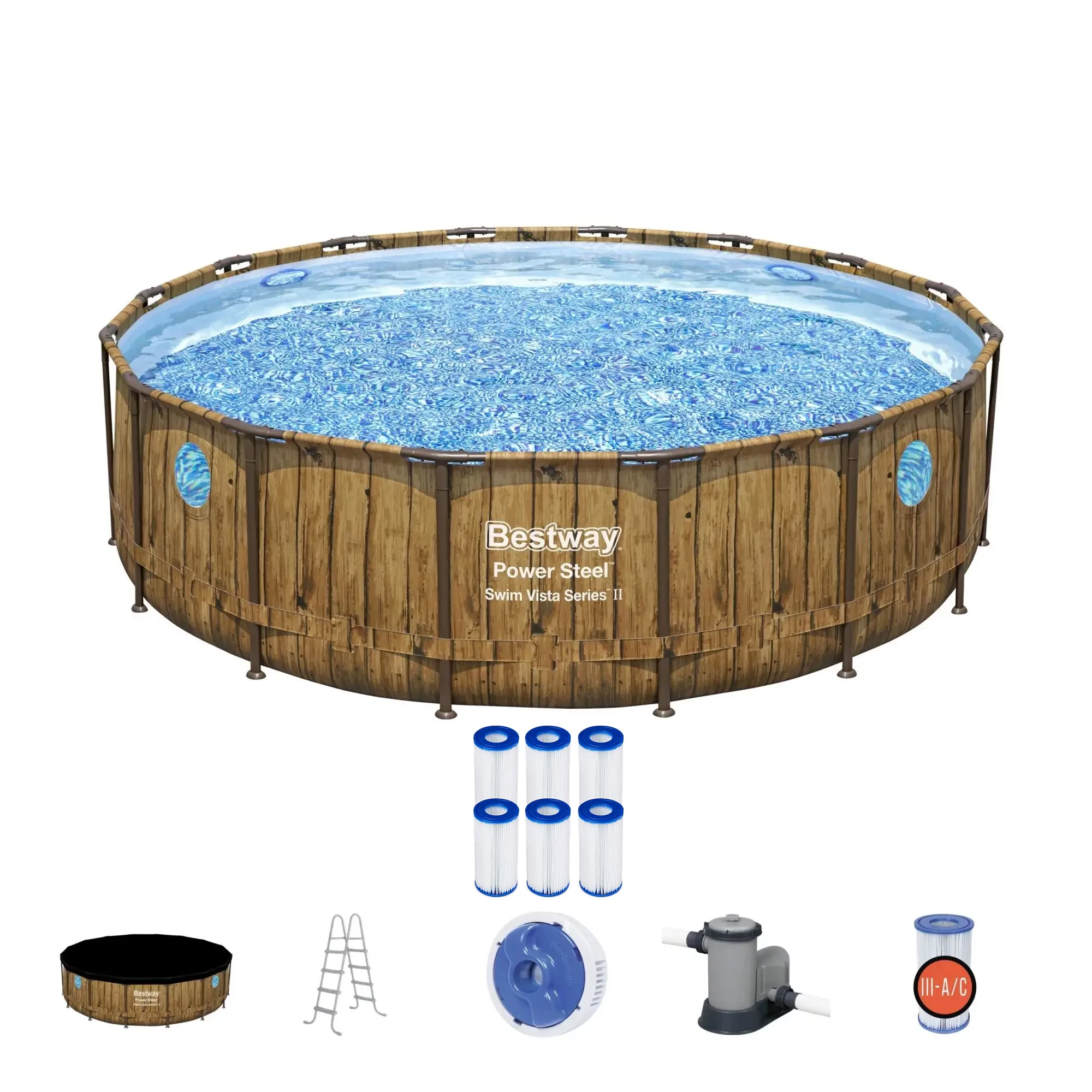 Bestway Power Steel Swim Vista 16ft x4ft Metal Frame Swimming Pool Set & Pump