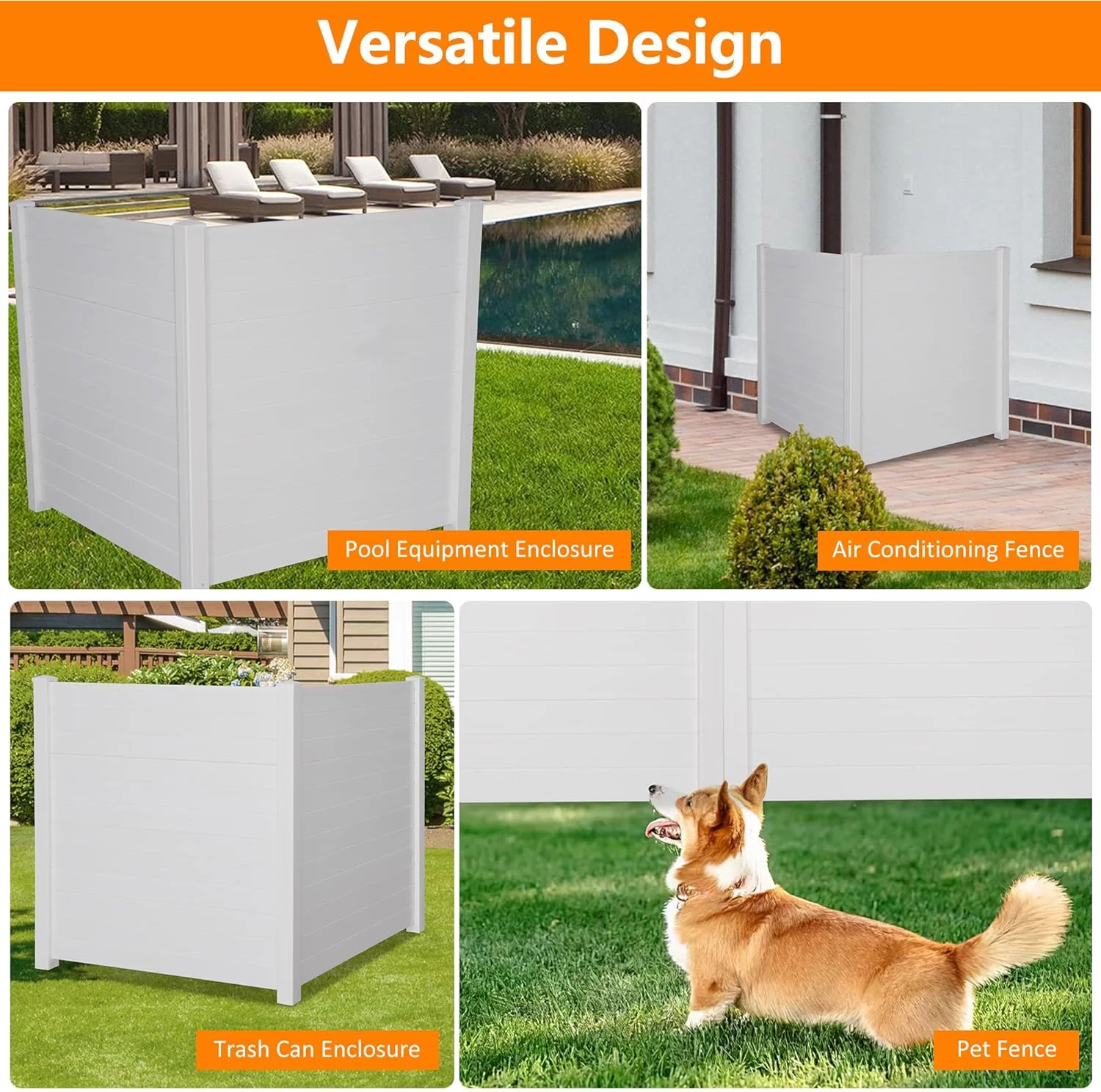 Outdoor Privacy Screen, Vinyl Privacy Fence Panels for Outside Units, Garden, Air Conditioner Enclosure, Pool Equipment, Trash Can, Privacy Screen Kit, 48