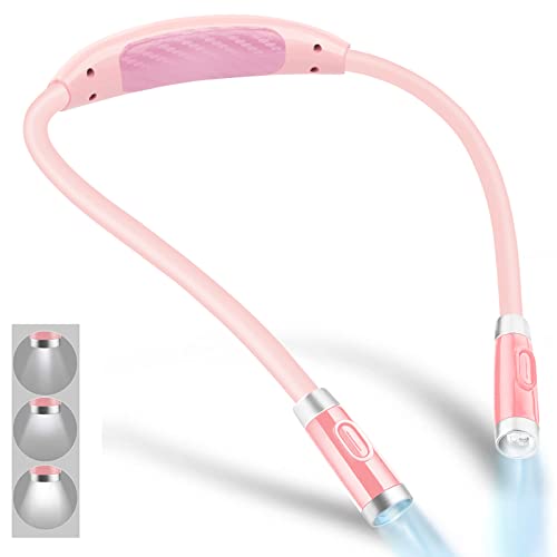 Vekkia Rechargeable LED Neck Reading Light, Book Lights for Reading in Bed, 3 Brightness Levels, Flexible Soft Silicone Arms Comfortable Wear, Long Lasting. Perfect for Readers, Craft & Knitting