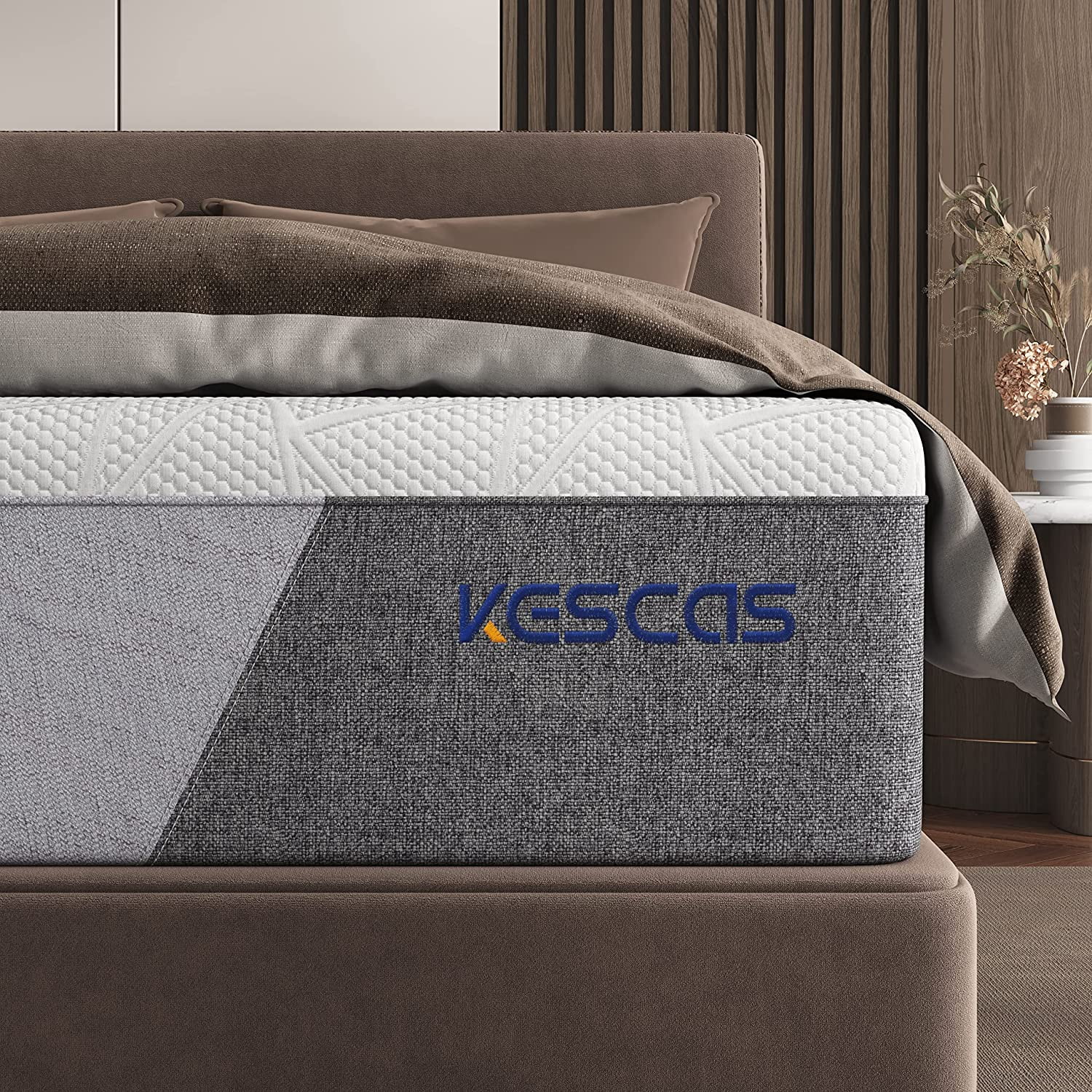 Kescas Queen Mattress in a Box, 8 inch Bamboo Charcoal Cooling Gel Memory Foam Hybrid Mattress, Edge Support, Medium Firm- Made in North America