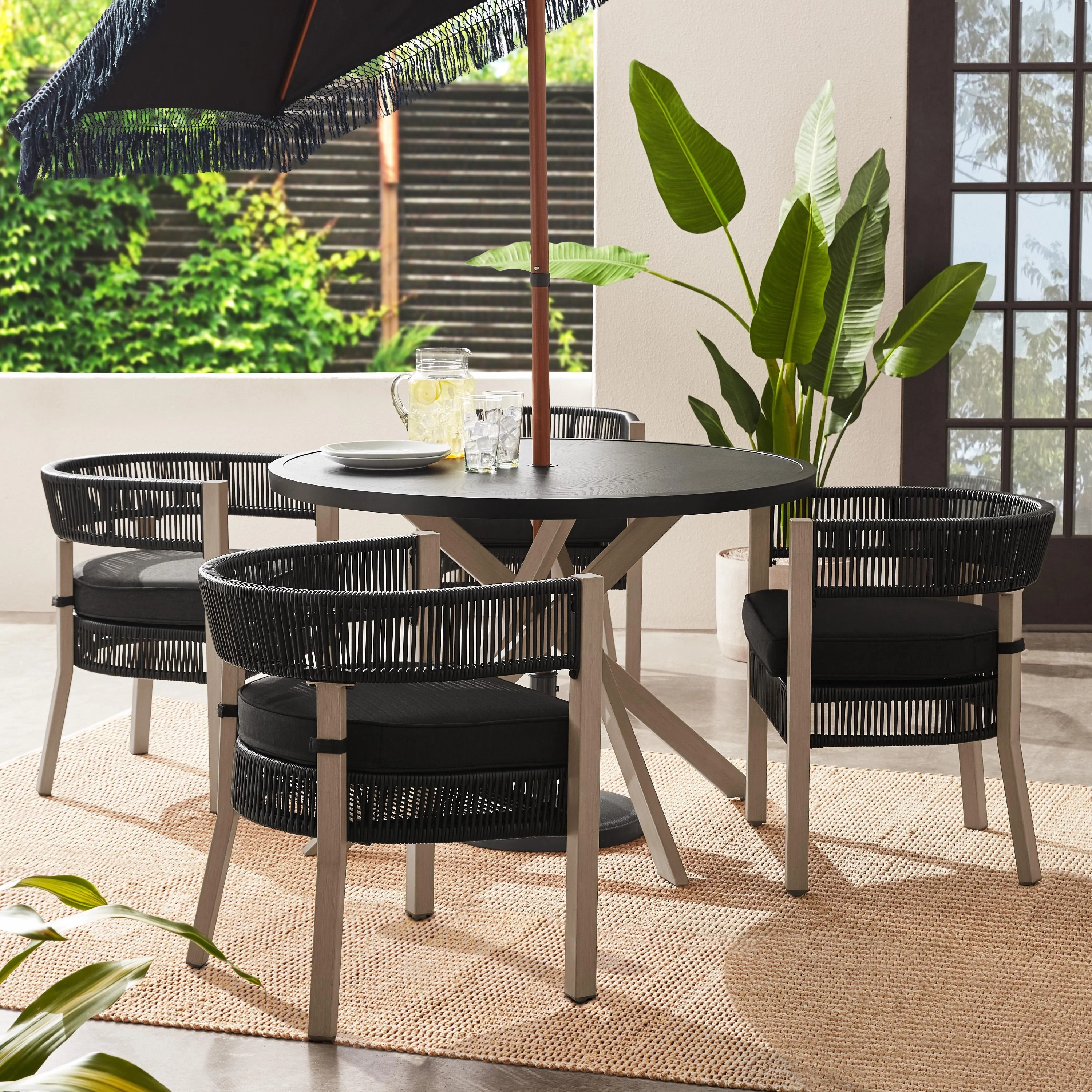 Better Homes & Gardens Tarren 5-Piece Wicker Outdoor Dining Set, Black