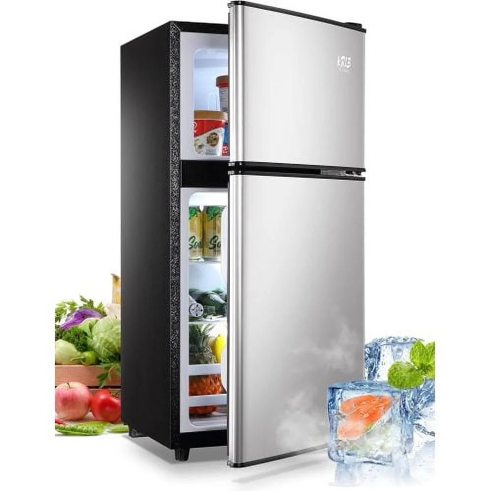 3.5 Cubic Feet Refrigerator, ZPL Compact Refrigerator, Mini Fridge with Freezer and 2 Door, 7 Level Thermostat Removable Shelves for Kitchen, Dorm, Apartment, Bar, Office, Silver
