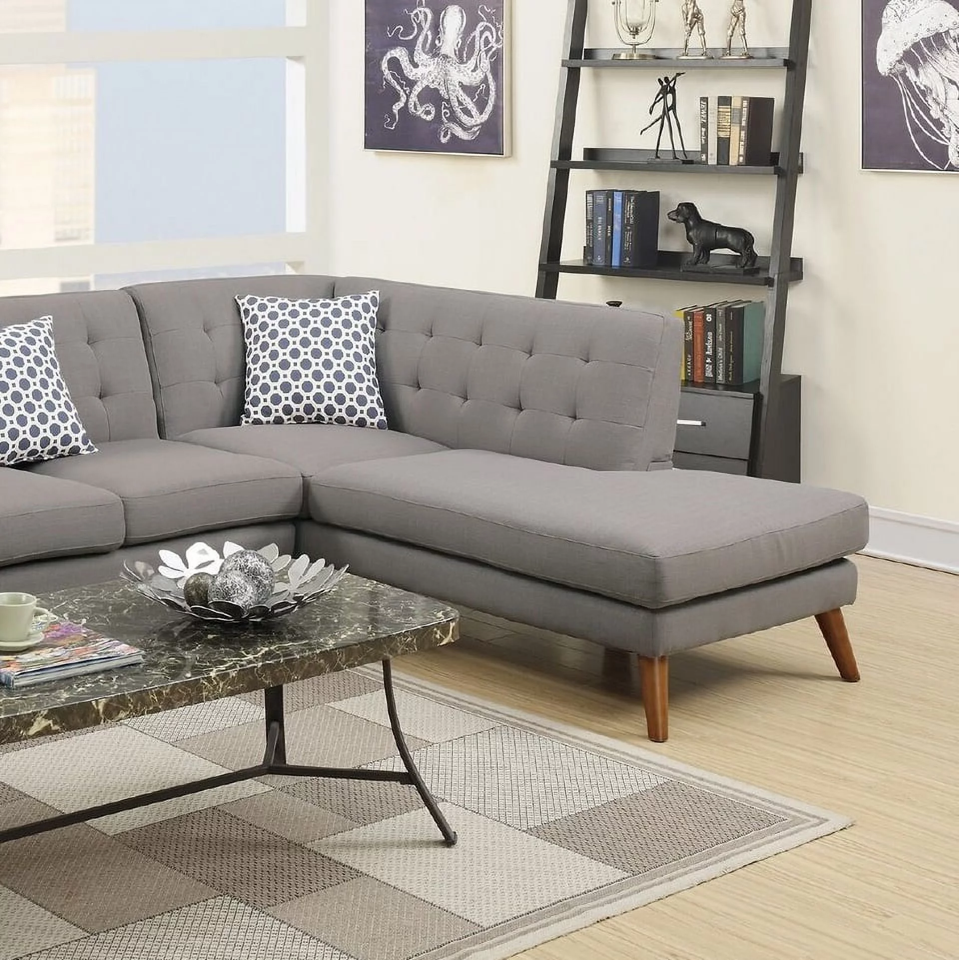 2-Pcs Grey Polyfiber Sectional Sofa with Chaise
