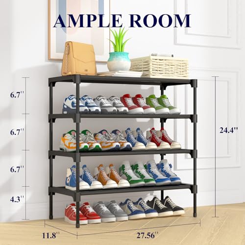 Kitsure Shoe Rack - Premium Non-Woven Shoe Rack Shelf, Shoe Organizer for Closet, Entryway, Garage & Corridor, Sturdy & Durable Long Stackable Shoe Shelves, Medium, Black