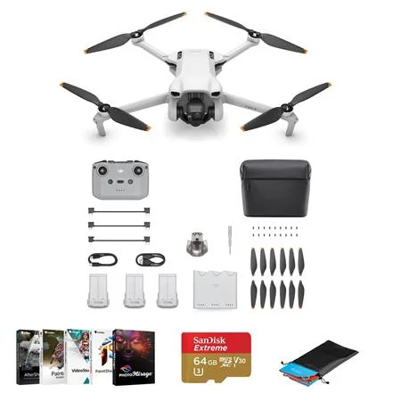 Mini 3 Drone Fly More Combo with RC-N1 Controller Bundle with 64GB microSDHC Memory Card, Corel PC Photo Video Software Kit, Foldable Landing Pad Pro
