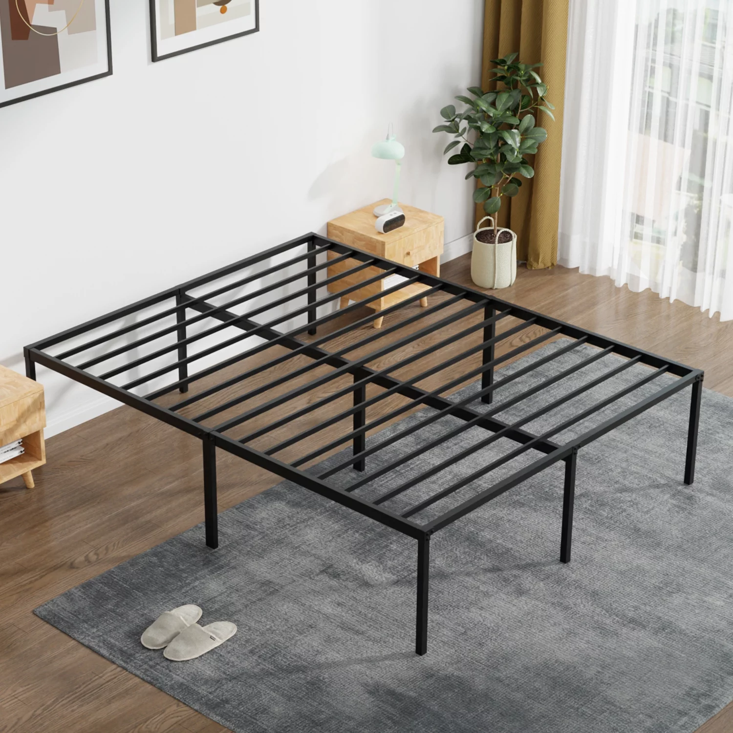 CL.HPAHKL King Bed Frame No Box Spring Needed, Heavy Duty Metal Platform Bed Frame King Size, 18 Inch High Bedframe with Ample Storage, Easy Assembly Mattress Frame, Noise Free