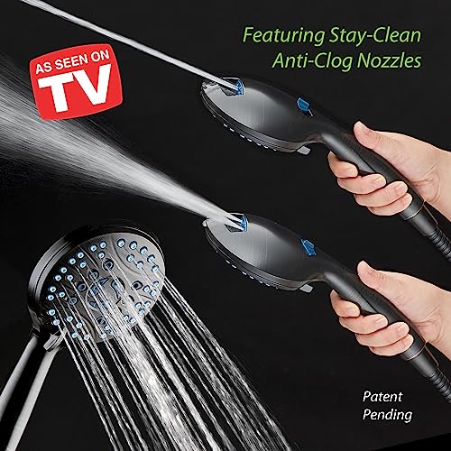 AquaCare High Pressure 8-mode Handheld Shower Head - Anti-clog Nozzles, Built-in Power Wash to Clean Tub, Tile & Pets, Extra Long 6 ft. Stainless Steel Hose, Wall & Overhead Brackets