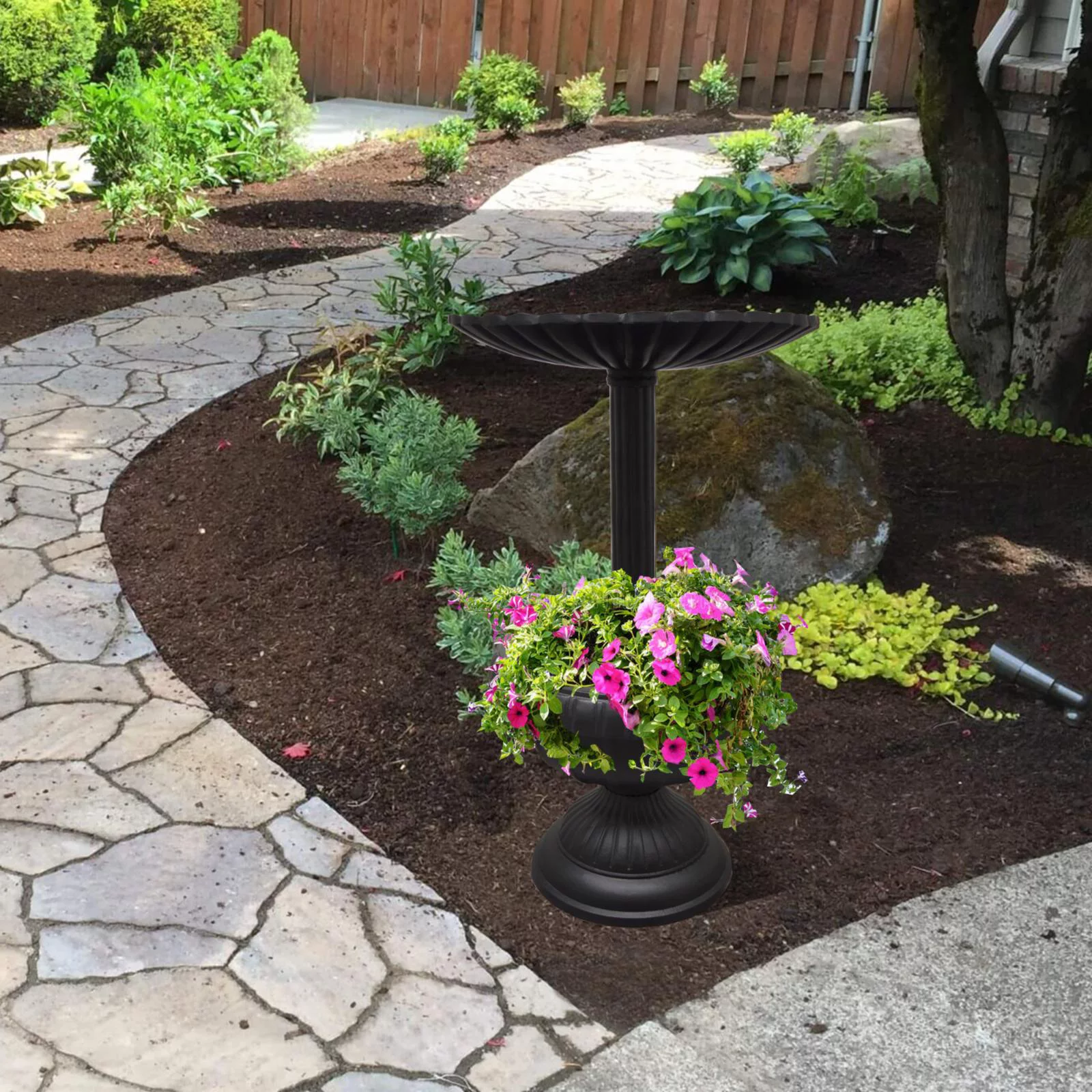 Oakland Living Ornate Round Cast Aluminum 35-in. Bird Bath and Planter Vase Combo