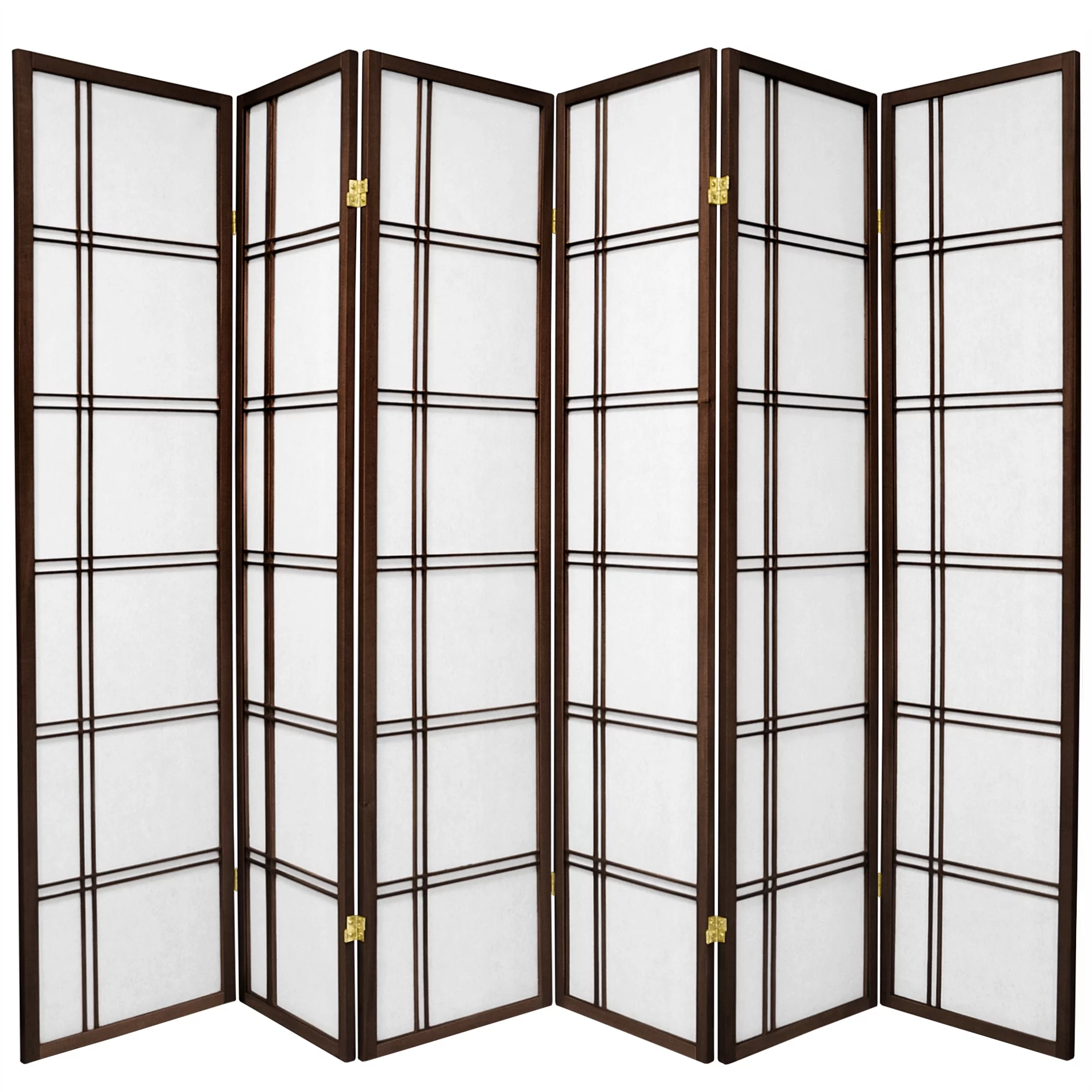 Oriental Furniture 6 ft. Tall Double Cross Shoji Screen - Walnut - 6 Panel