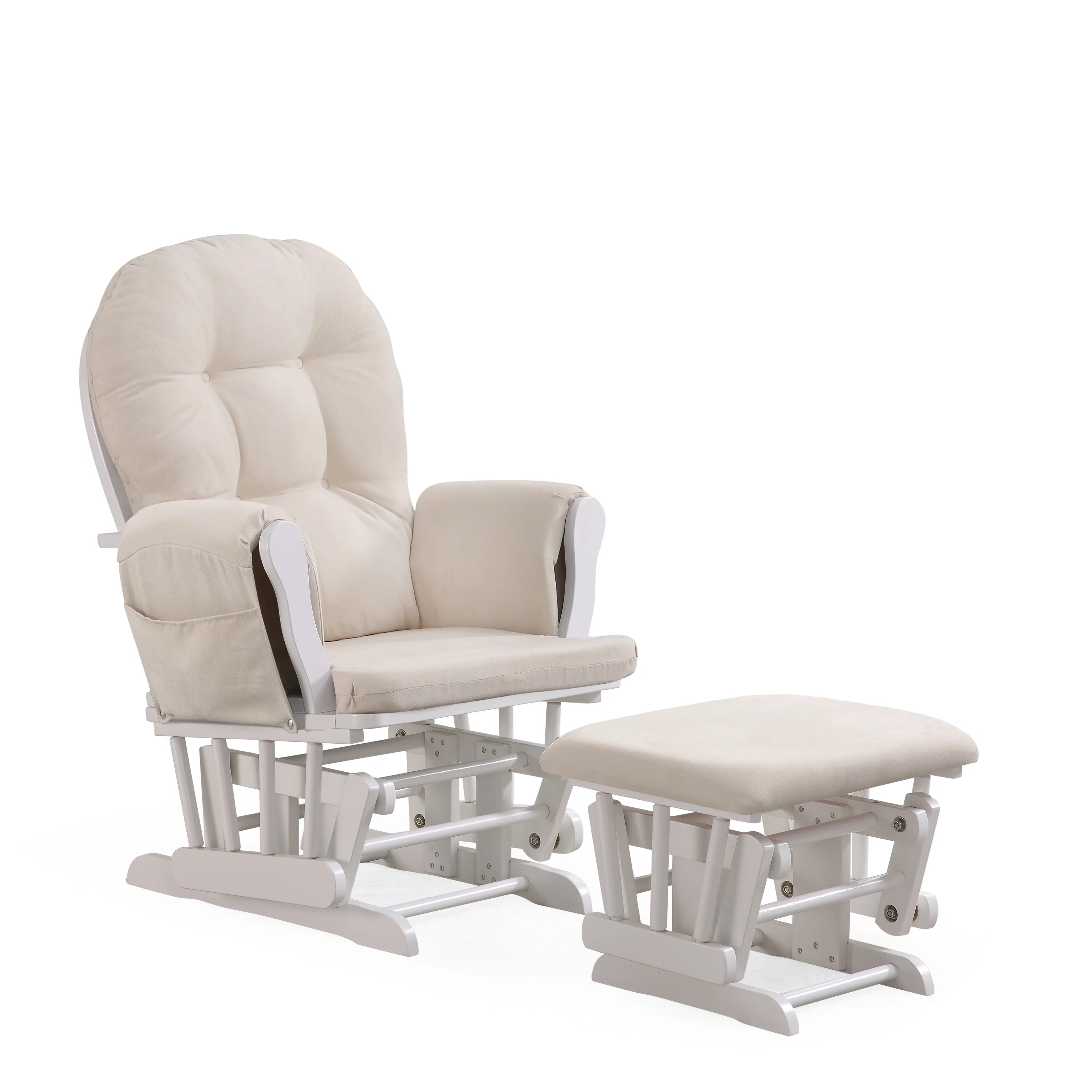 Willow Glider with Ottoman, White Finish with Beige Cushions