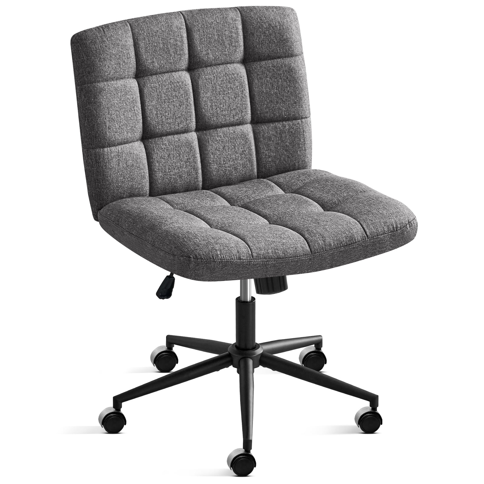 Furniliving Home Office Desk Chairs with Wheels Wide Desk Chair Mid Back Vanity Chair Modern Computer Desk Chair Swivel Accent Chair, DarkGrey