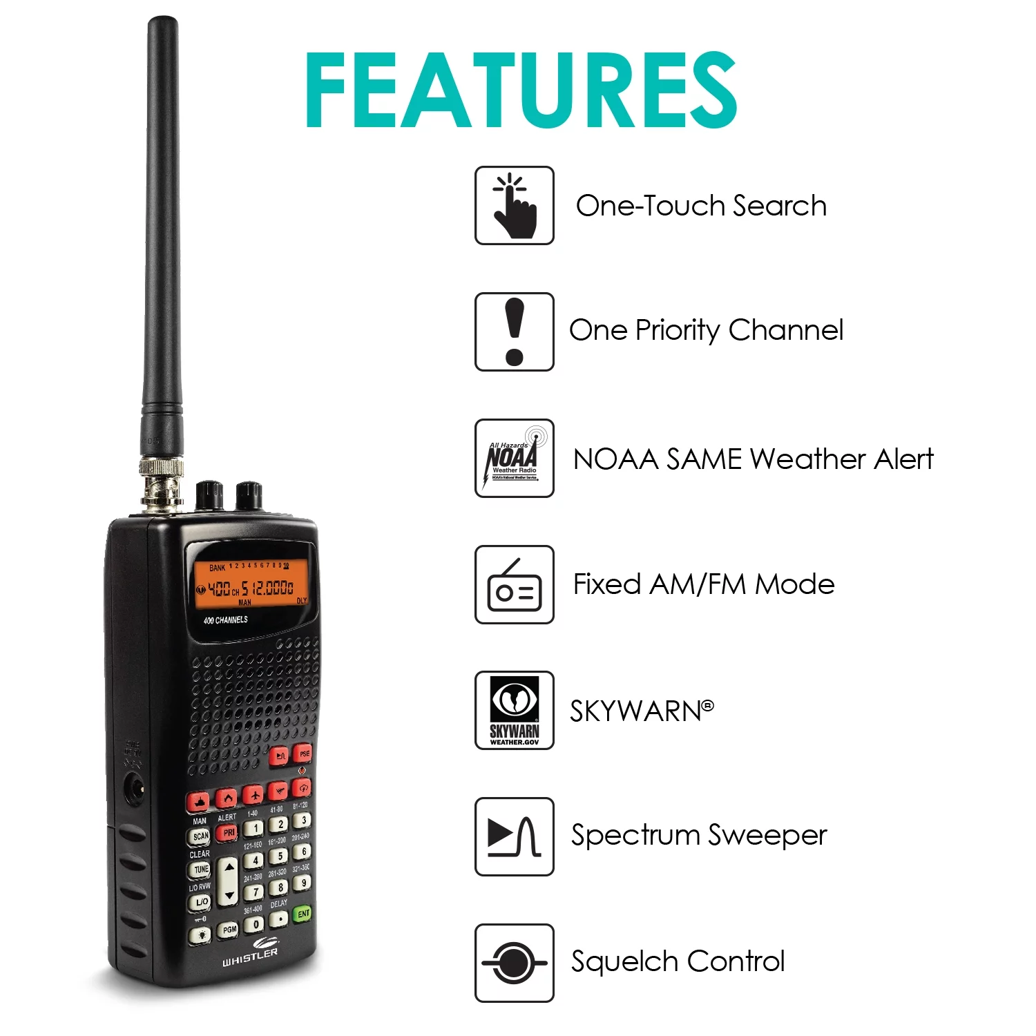 Whistler WS1010WA Radio Scanner with Service Search Banks for Fire/Police, Aircraft Plus More