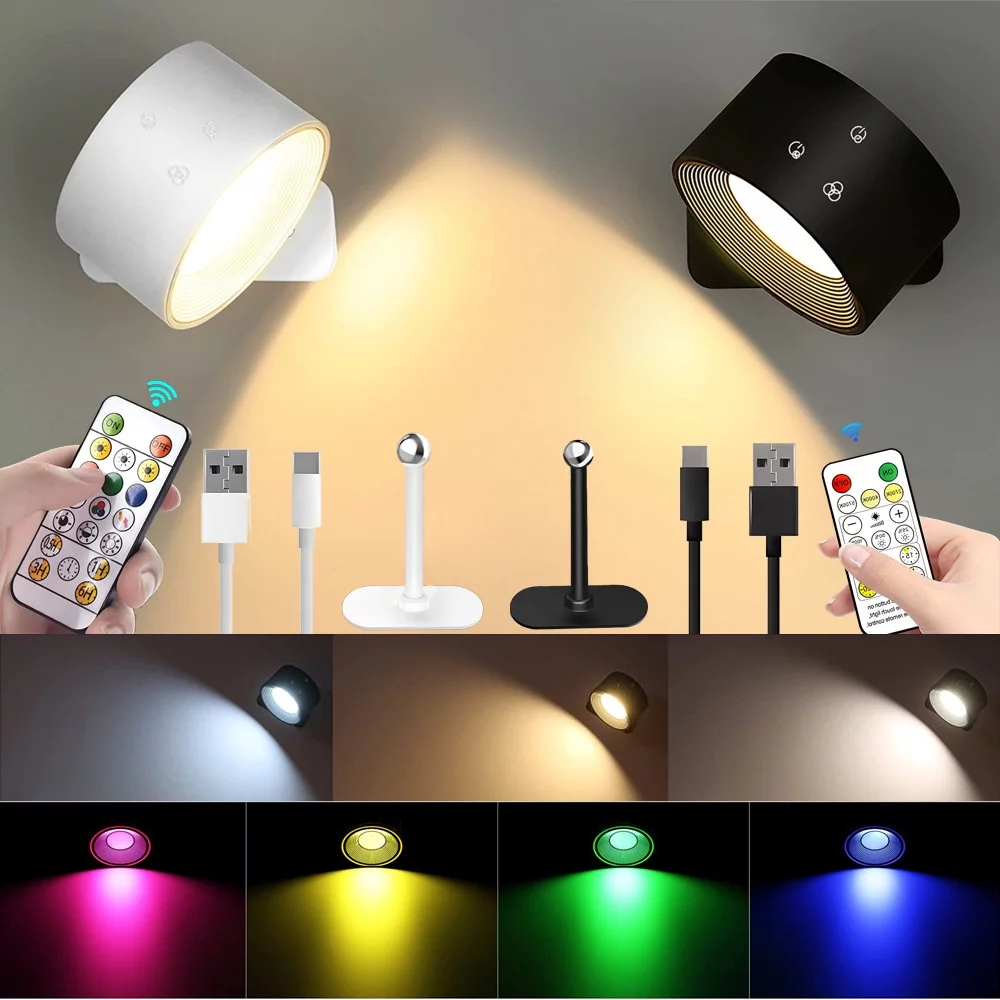 KKMOL Rechargeable Led Wall Sconce, Touch Control 360° Rotate Cordless Wall Lights for Bedroom, Wood