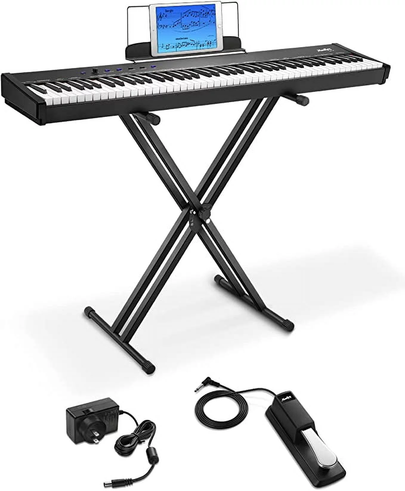Moukey 88 Key Full-Size Weighted Electric Piano with 43 demo songs 83 rhythms 128 Premium Tones, Fabulous DREAM Chip, Includes Sustain Pedal, Stand, Power Supply, Excellent Gift for Piano Learner