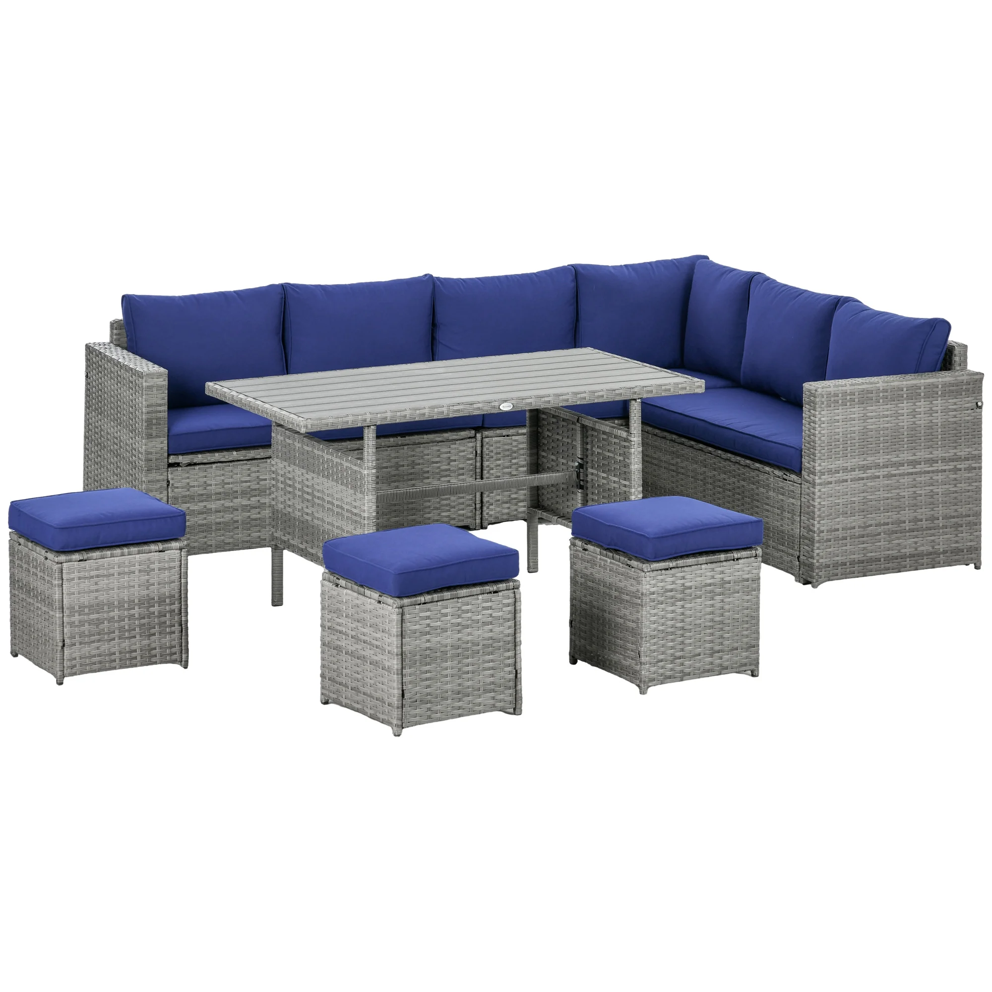 Outsunny Wicker Furniture Set, Sectional Sofa w/ Loveseats & Chairs, Blue