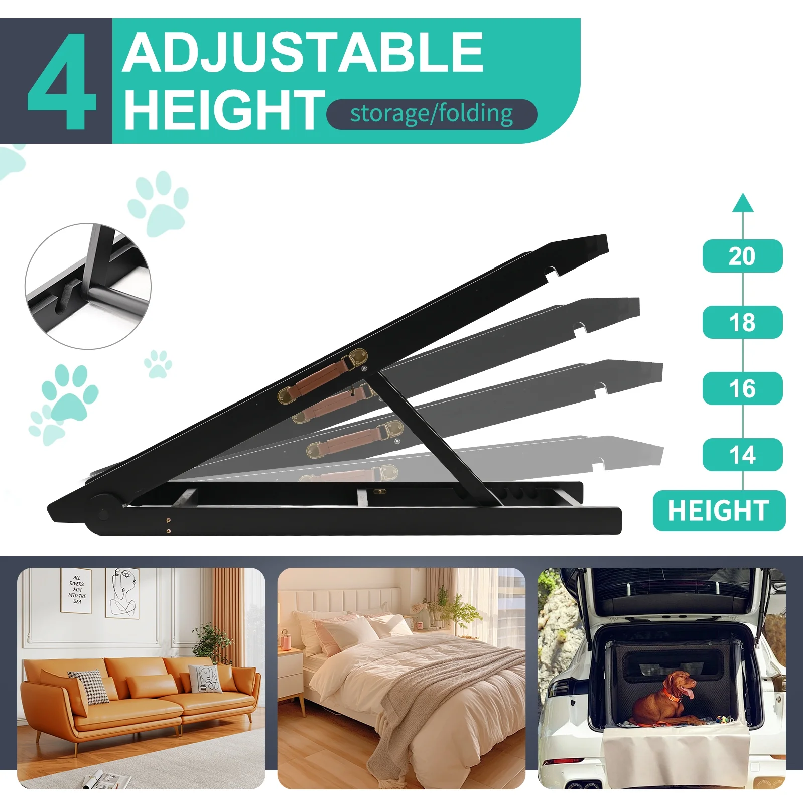 Slsy Dog Ramp with Upgrade Rubber Mat, 4 Level Adjustable 41.3