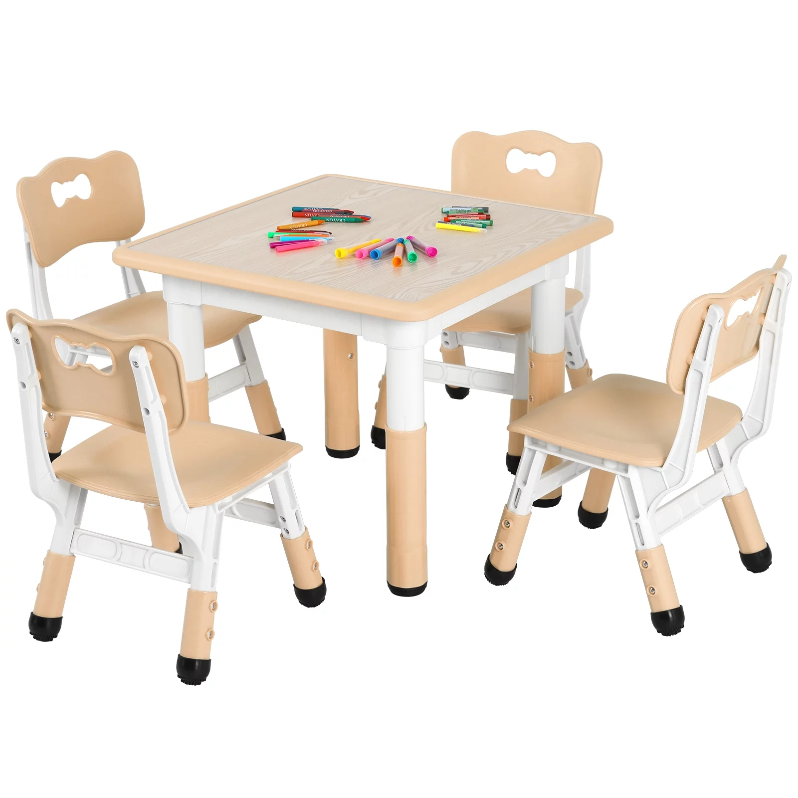 Pirecart Kids Activity Table and 4 Chairs Set Height Adjustable Toddler Playroom Furniture