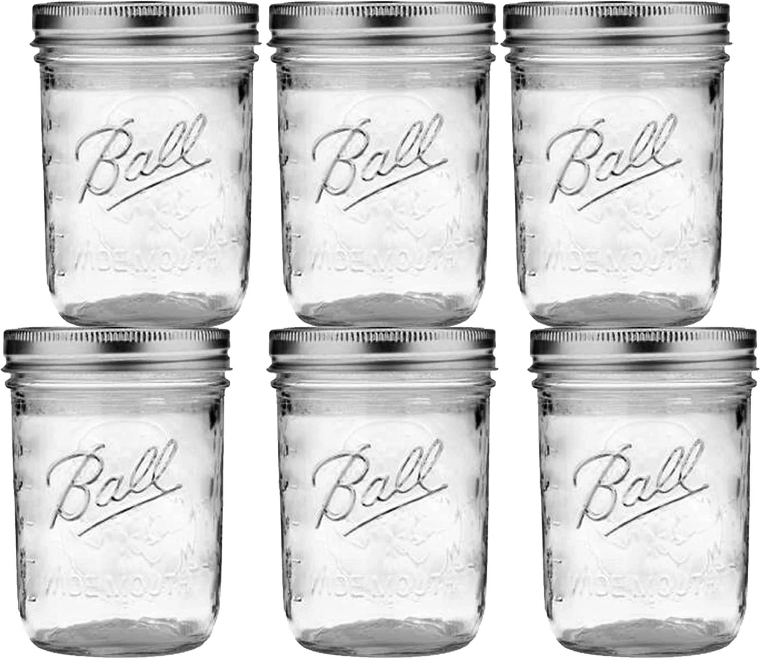 Wide Mouth Mason Jars 16 oz - (6 Pack) - Ball Wide Mouth Pint 16-Ounces Mason Jars With Airtight lids and Bands - For Canning, Fermenting, Pickling, Freezing, Storage + M.E.M Rubber Jar Opener Include