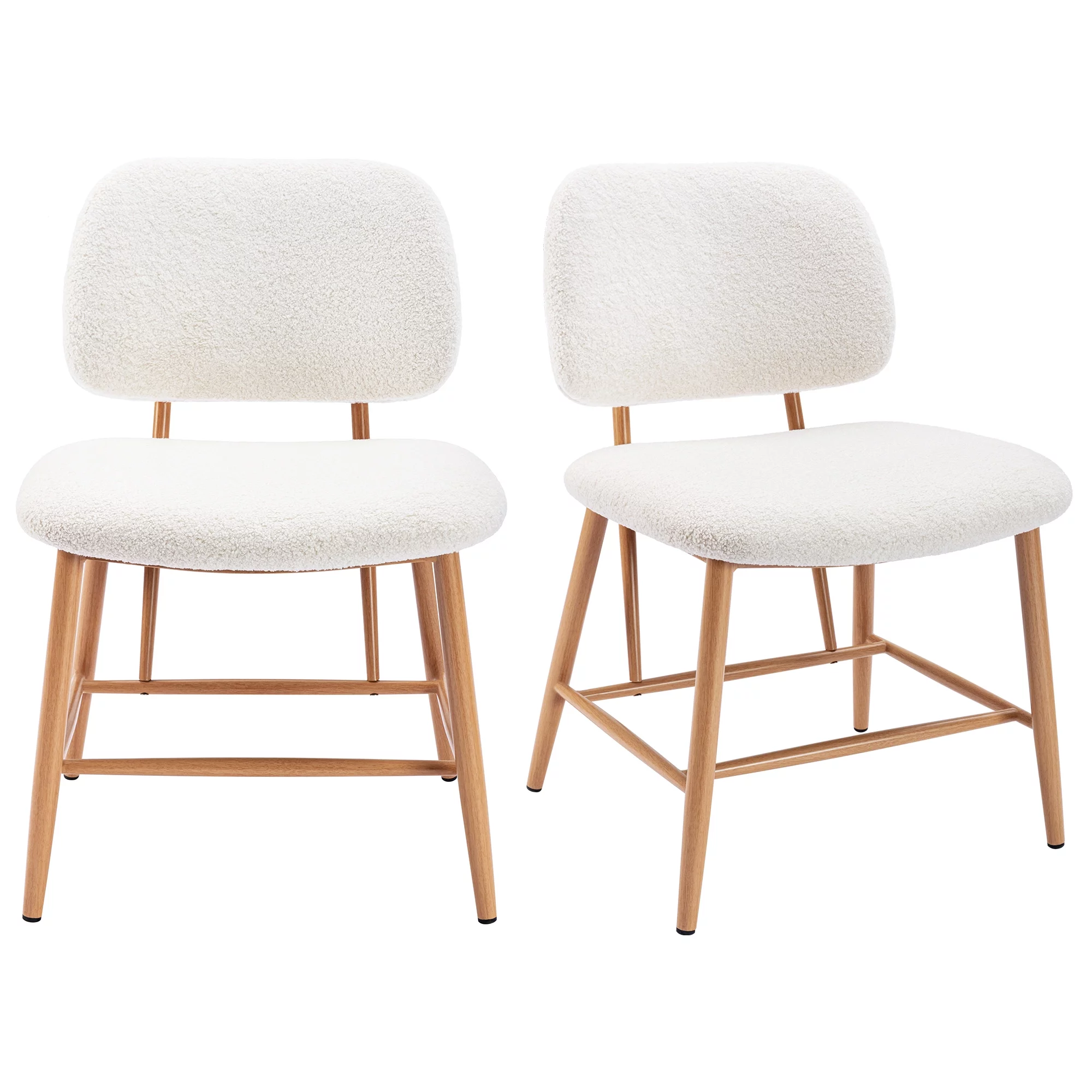ONEVOG Teddy Upholstered Dining Chairs Set of 2, Mid Century Modern Sherpa Kitchen Chairs with Metal Legs, Cozy Accent Side Chairs