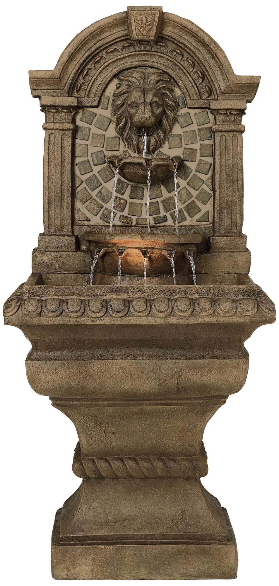 John Timberland Royal Lions-Head Rustic 3 Tier Outdoor Wall Water Fountain with LED Light 51