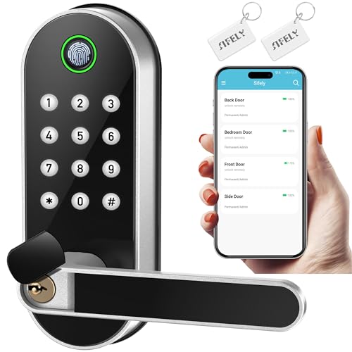 Keyless-Entry Fingerprint Smart Door Lock: Sifely Digital Electronic Lock with Code Passcode, Electric Door Knob, Biometric Door Handle, Perfect for Exterior/Interior/Entry/Bedroom Doors (Silver)