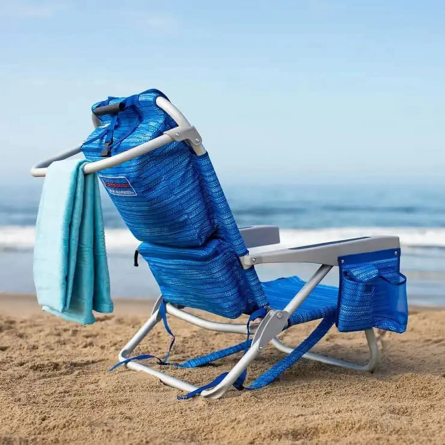 Tommy Bahama Backpack Beach Chair-New 2022 Designs-5-Position Classic Lay Flat-Insulated Cooler Towel Bar-Storage Pouch Sailfish and Palms
