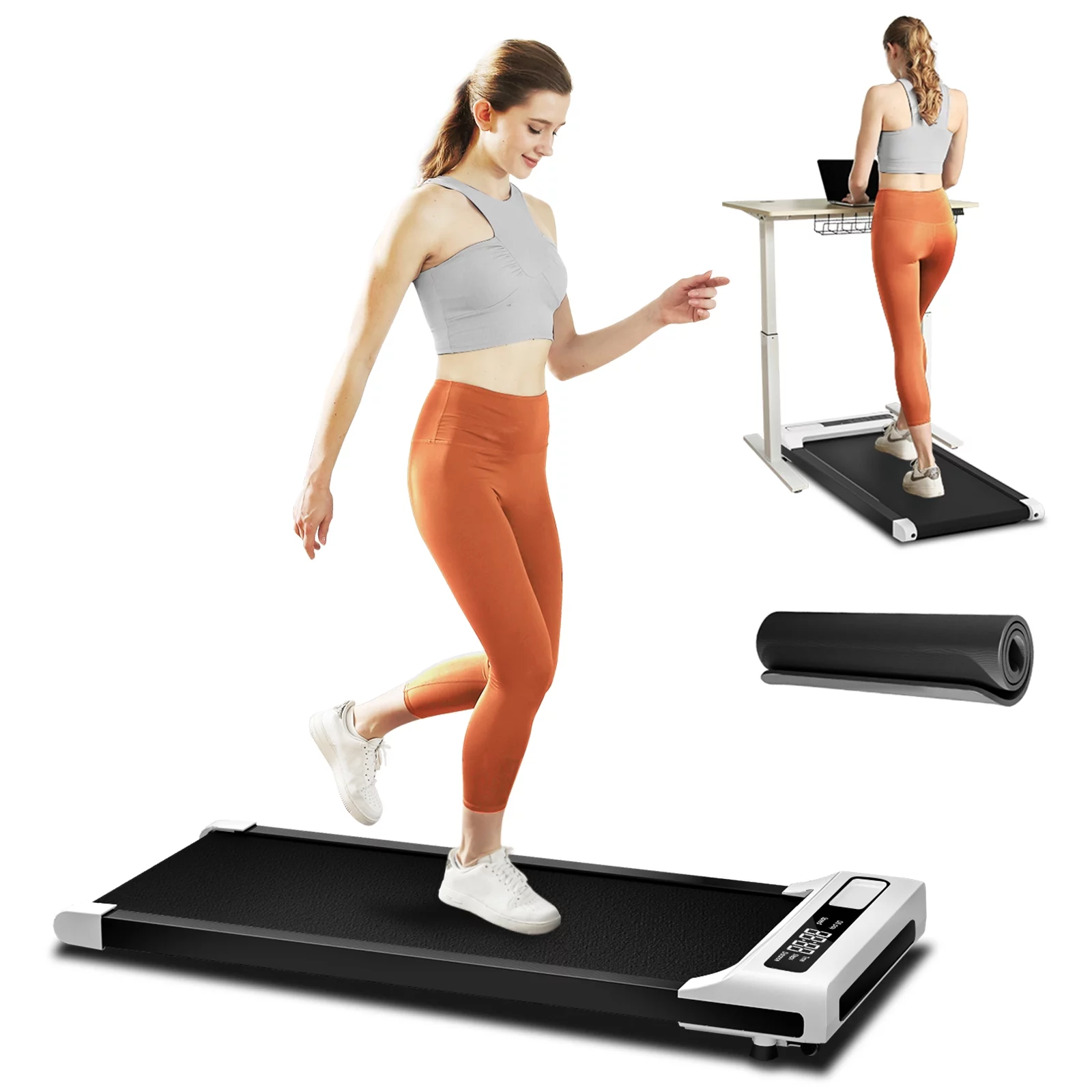 JURITS Walking Pad 2 in 1 for Walking and Jogging, Under Desk Treadmill for Home Office with Remote Control, Portable Walking Pad Treadmill Under Desk, Desk Treadmill in LED Display,White