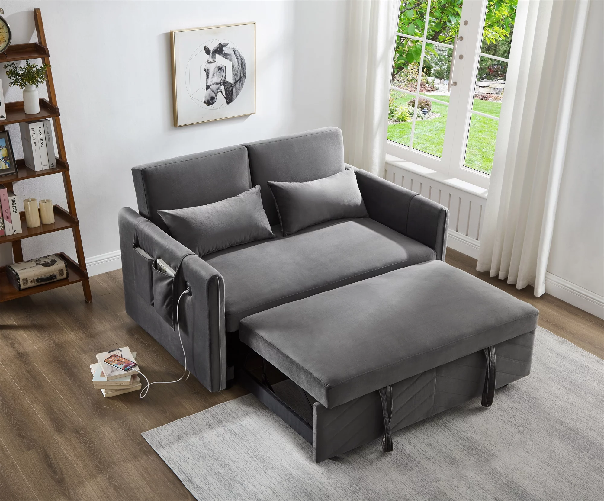 Gexpusm Upholstered Sleeper Sofa Pull Out Bed, Convertible Loveseat Sofa Couch for Living Room, Gray