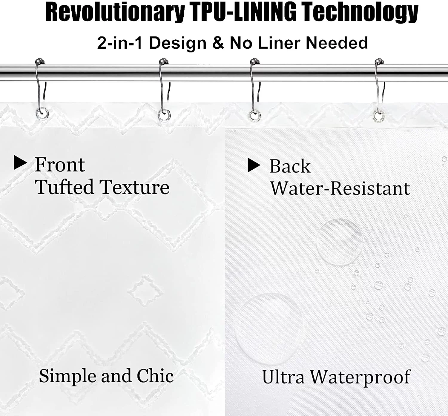 White Boho Shower Curtain Fabric Shower Curtain Textured Tufted Chevron Striped Bathroom Shower Curtains 72