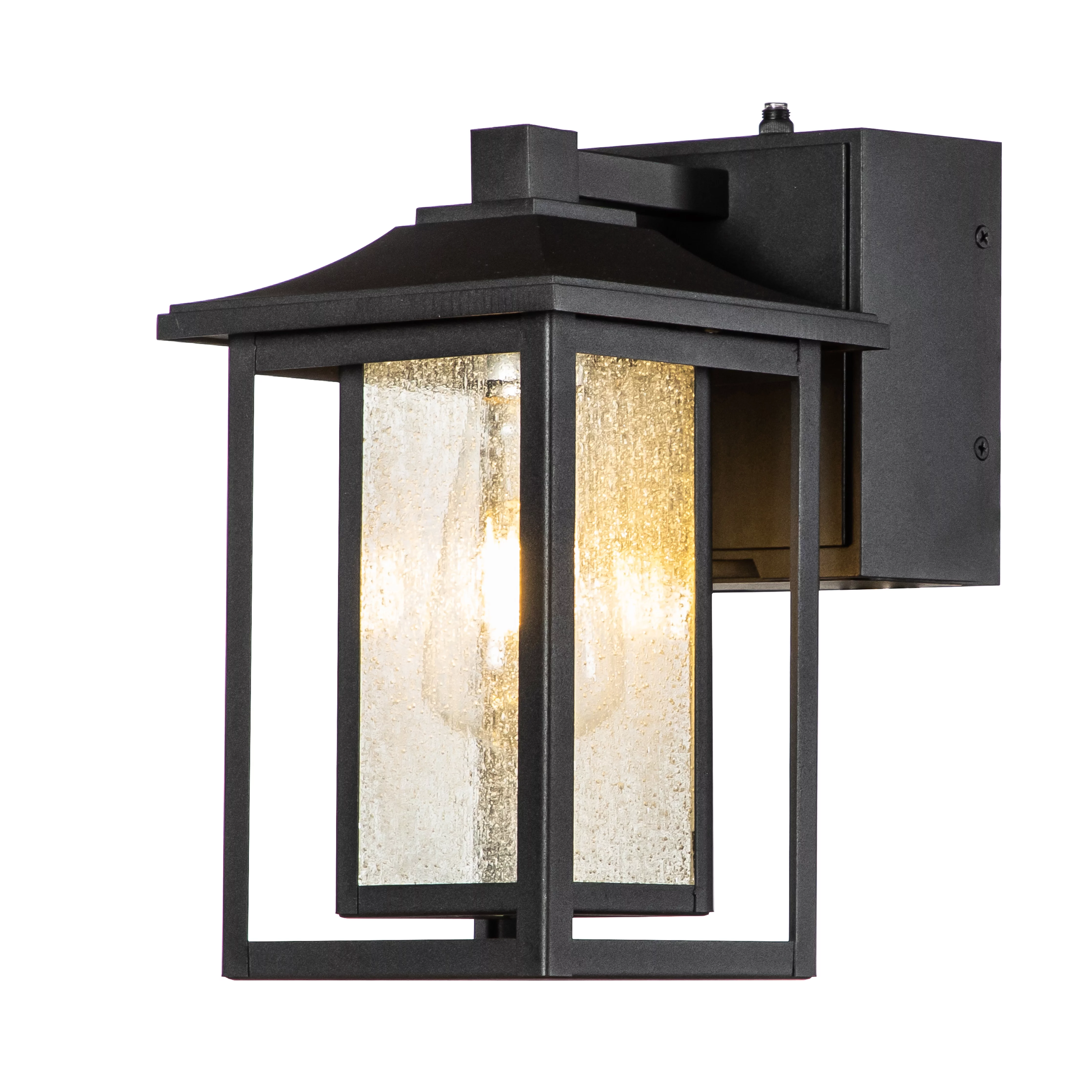 1 Light Black Dusk to Dawn Sensor Outdoor Wall Sconces with Seeded Glass and built-in GFCI Outlets