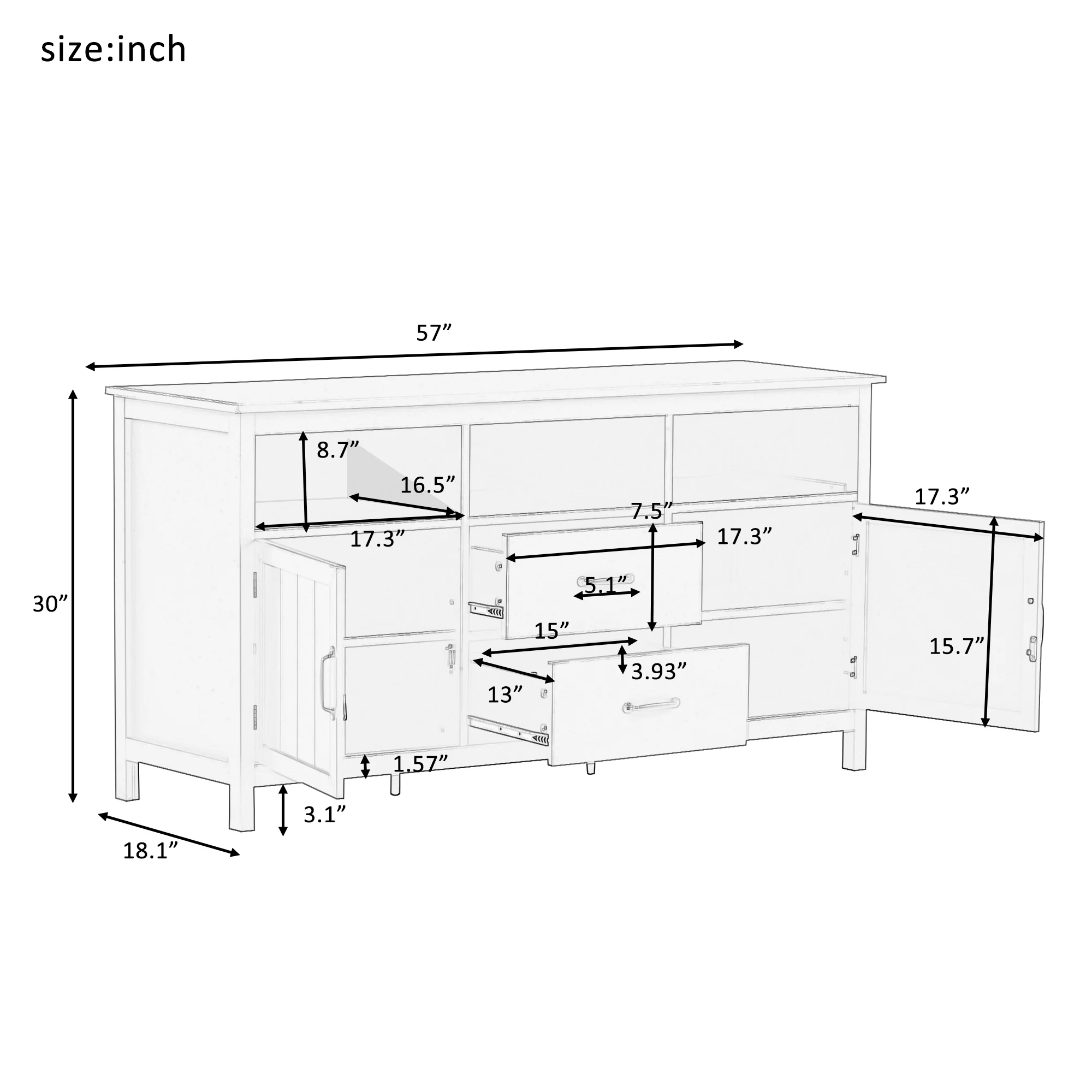 Bellemave TV Stand for TV up to 65 Inch with 2 Doors and 2 Drawers Open Style Cabinet, Sideboard for Living room(Navy)