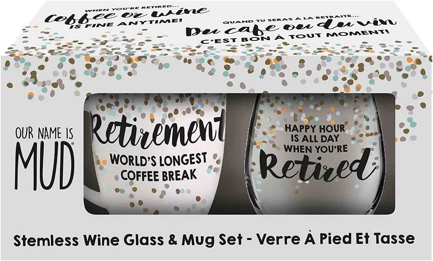 Enesco Our Name is Mud Mug and Wine Glass Set, 16 and 15 Ounces, Multicolor