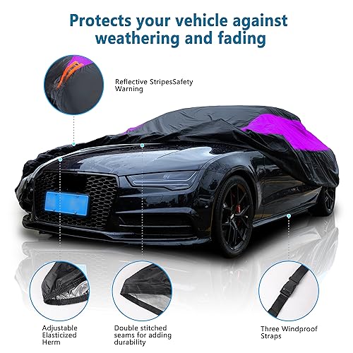 MORNYRAY Waterproof Car Cover All Weather Snowproof UV Protection Windproof Outdoor Full car Cover, Universal Fit for Sedan (Fit Sedan Length 194-206 inch, Blue)