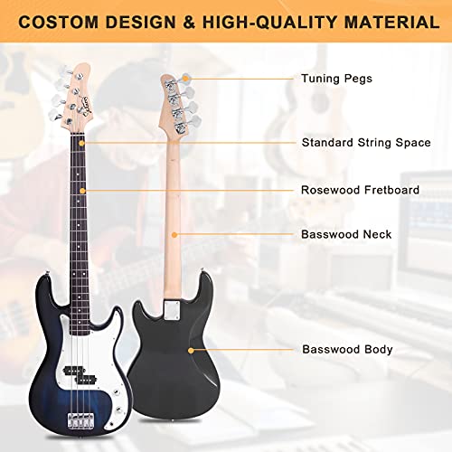 Glarry Electric Bass Guitar Full Size 4 String Rosewood Basswood Fire Style Exquisite Burning Bass (Red)