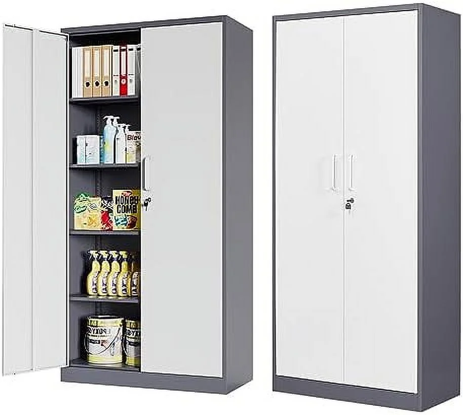 TJUNBOLIFE Metal  Cabinets with Locking Doors 71" Tall Garage  Cabinet with 2 Adjustable Shelves  Lockable Steel Office  Cabinet Tool Cabinet for Home Office Garage  Pantry