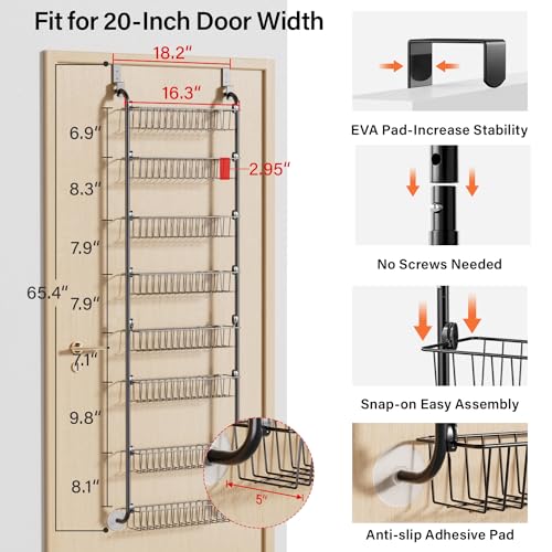 Delamu Over the Door Pantry Organizer, 6-Tier Pantry Organizers and Storage, Metal Cabinet Door Organizer, Hanging Spice Rack Shelves for Home & Kitchen, D5 x W18 x H50 inch, White