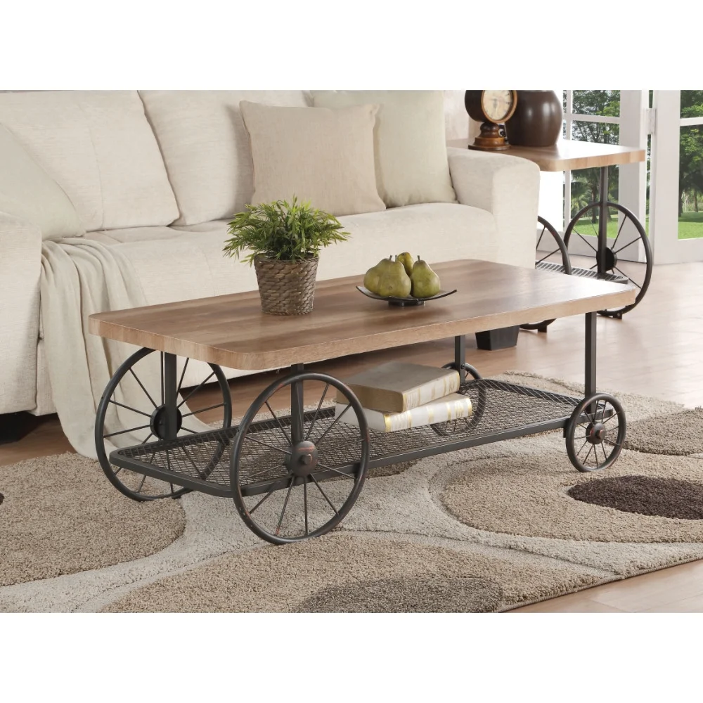 Modish Coffee Table Oak and Antique Gray- Saltoro Sherpi