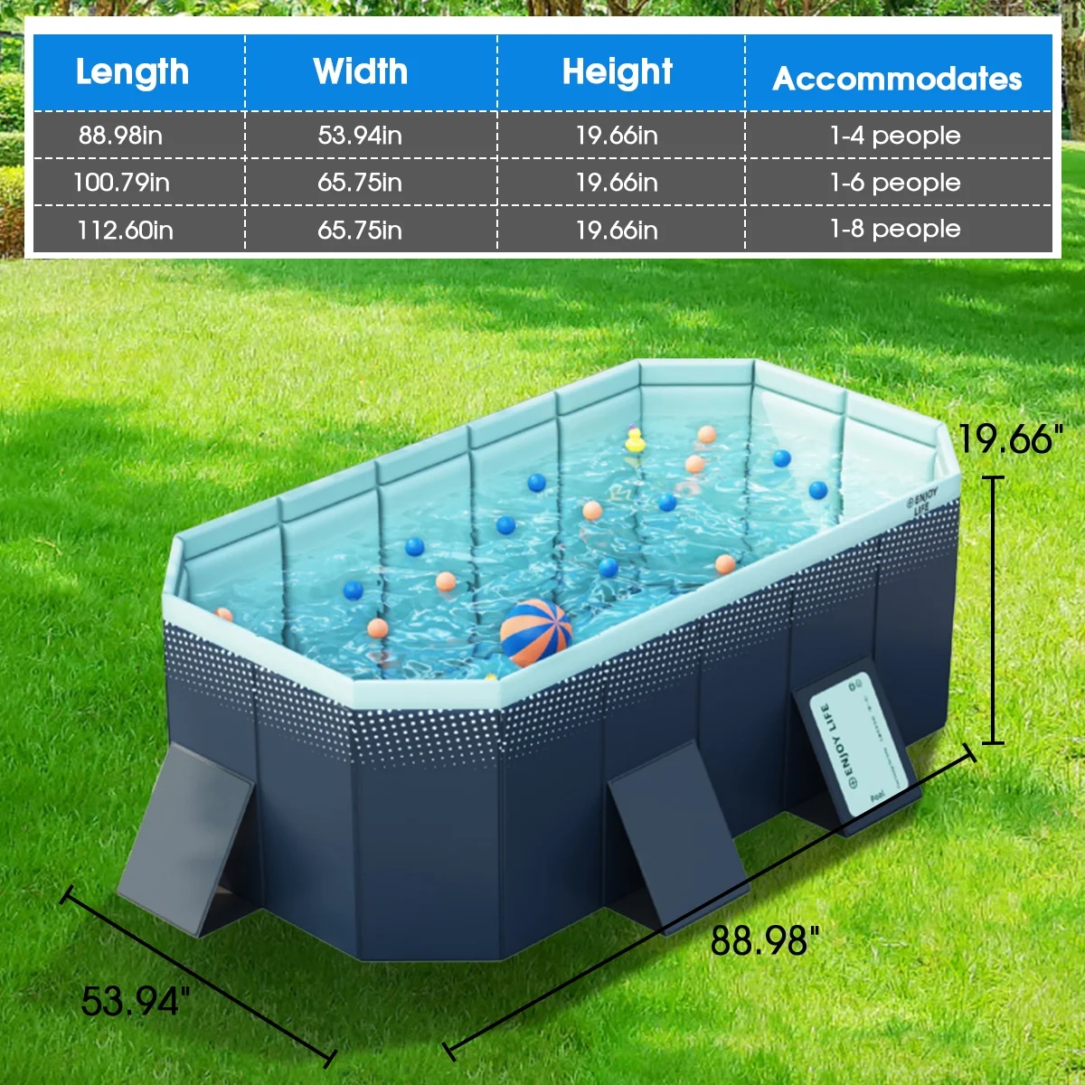 EONROACOO 89in Foldable Swimming Pool Above Ground Pool Kiddie Pool for 1-4 People(Blue)