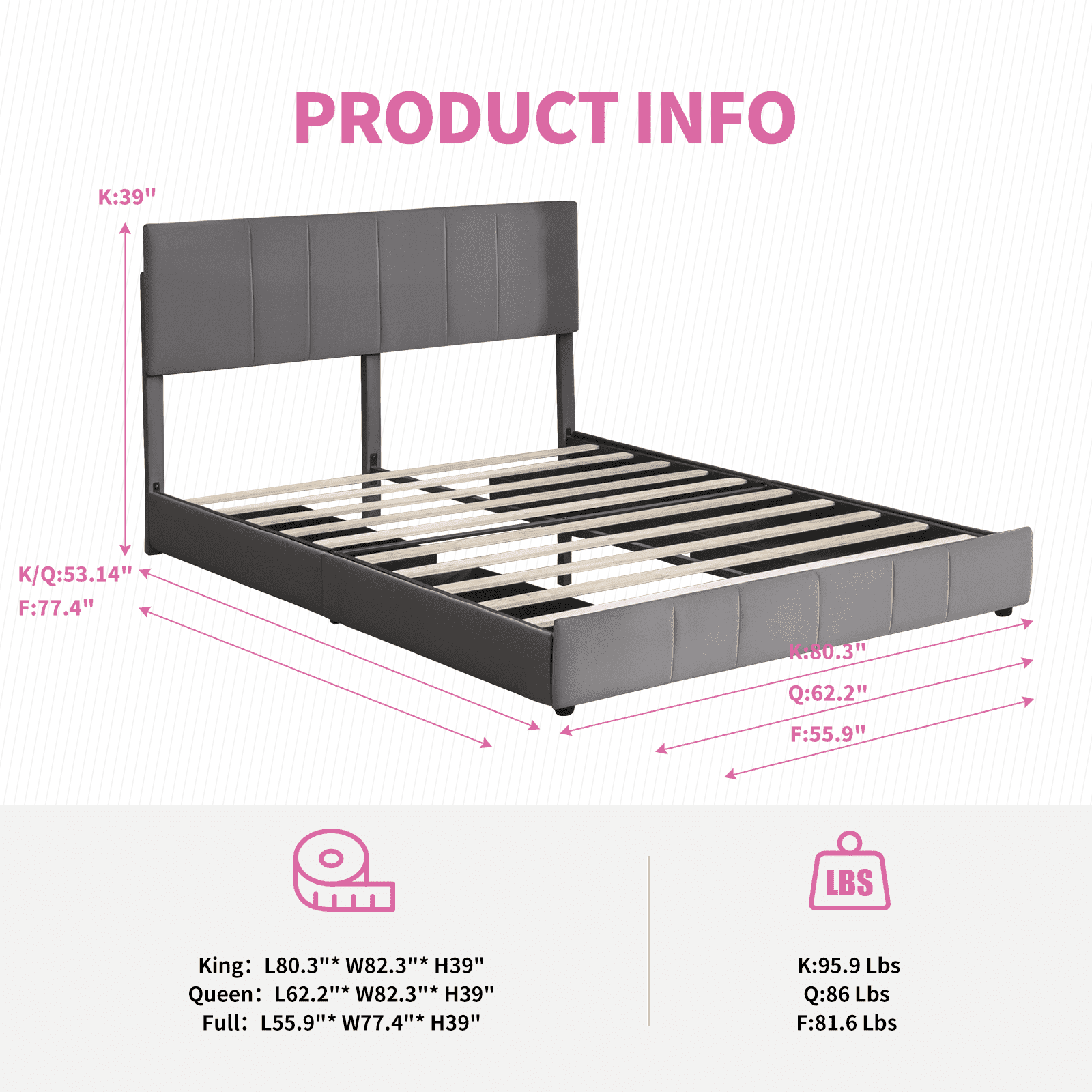 Mixoy Modern Full Size Platform Bed Frame with 4 Large Storage Drawers and Adjustble Headboard, Wooden Frame , Dark Gray Dutch Velvet Fabric
