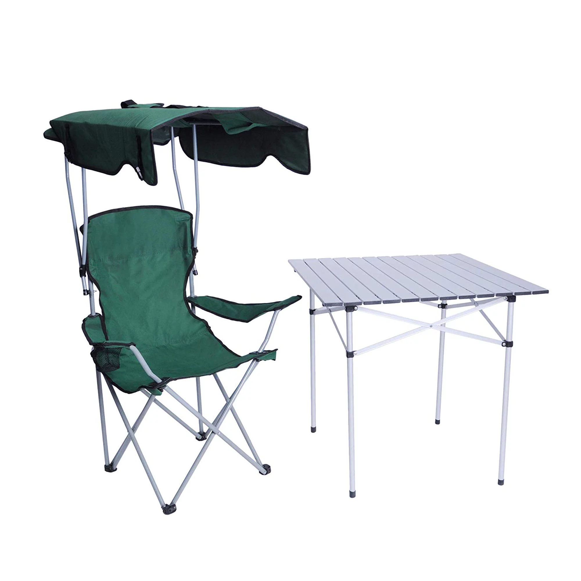 KARMAS PRODUCT Canopy Camping Fishing Beach Chair Folding Durable Sunscreen Outdoor Patio Lawn Seat with Cup Holder, Green