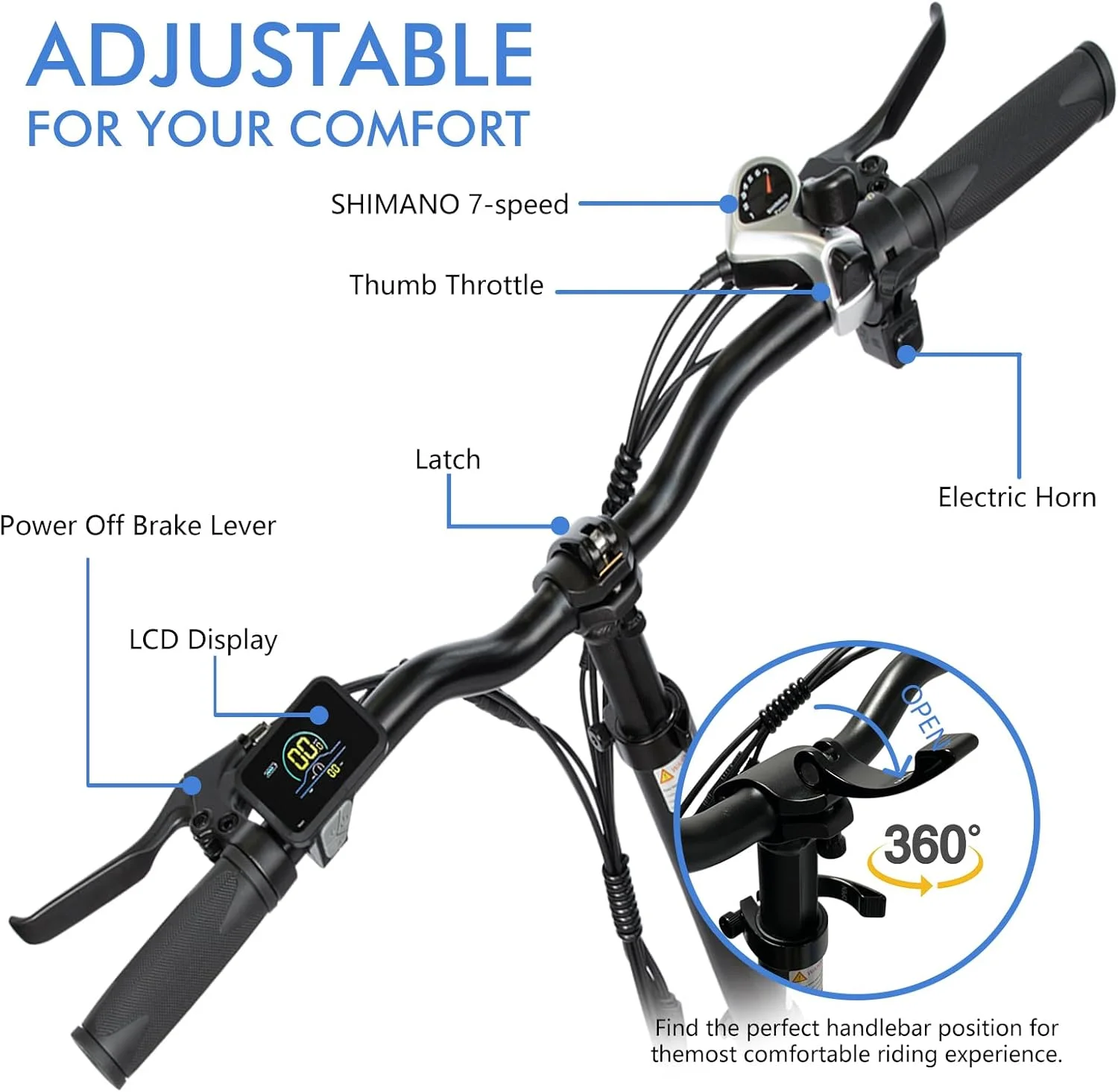 VICTRIP Electric Bike for Adults 20.8Ah Battery 75+ Long Range 4-6Hours Fast Charging 500W 25Mph 7 Speed 20 x 3.0 Fat Tire LCD Display Electronic Horn Class 2 Ebike