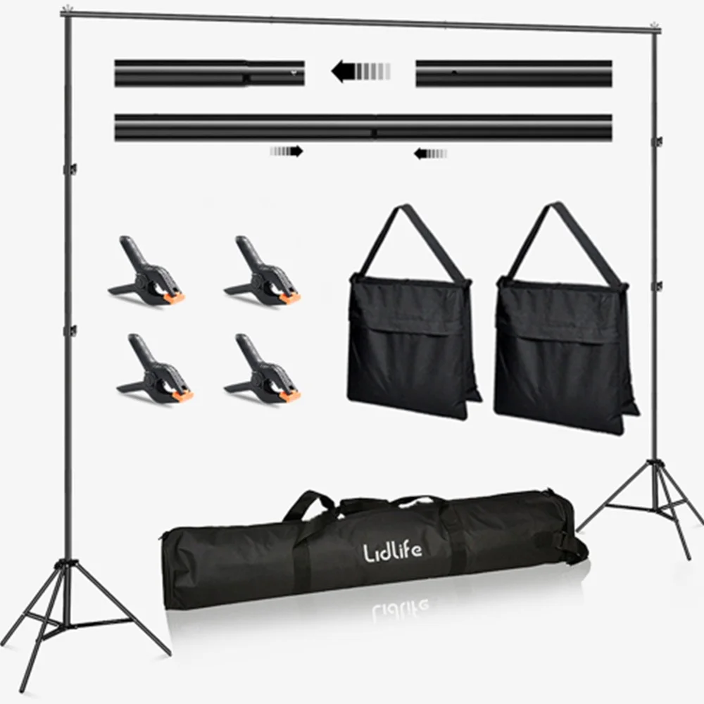Background Stand, Photography Support Stand Photo Screen Backdrop Stand Kit 6.5 x 10 ft Adjustable Photography Background Support Stand for Outdoor Indoor Black Lidlife