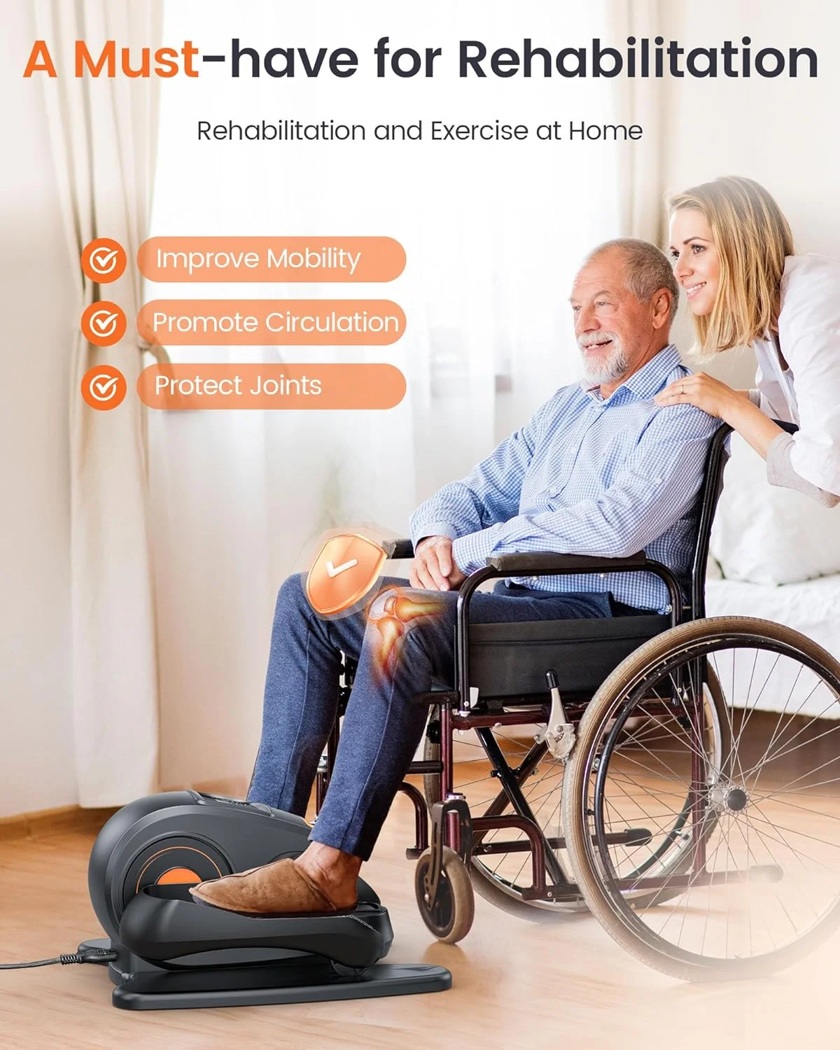 UPGO Under Desk Ellipticals Electric, Elipse Leg Exerciser for Seniors Fully Assembled, Seated Pedal Exerciser with Remote Control & Non-Slip Pedals