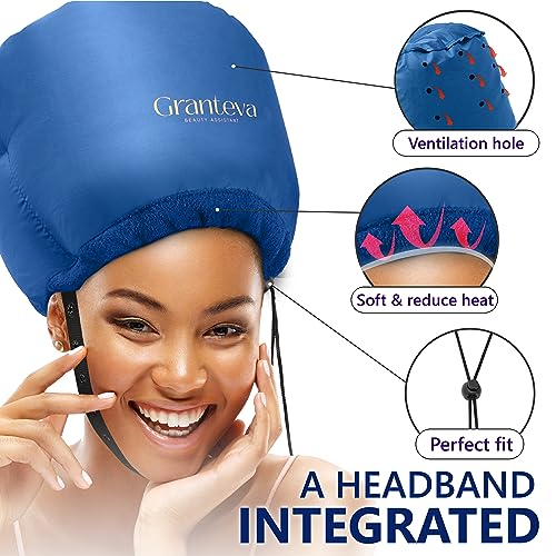 Hooded Hair Dryer w/A Headband Integrated That Reduces Heat Around Ears & Neck - Hair Dryer Hooded Diffuser Cap for Curly, Speeds Up Drying Time, Safety Deep Conditioning At Home - Portable, Large
