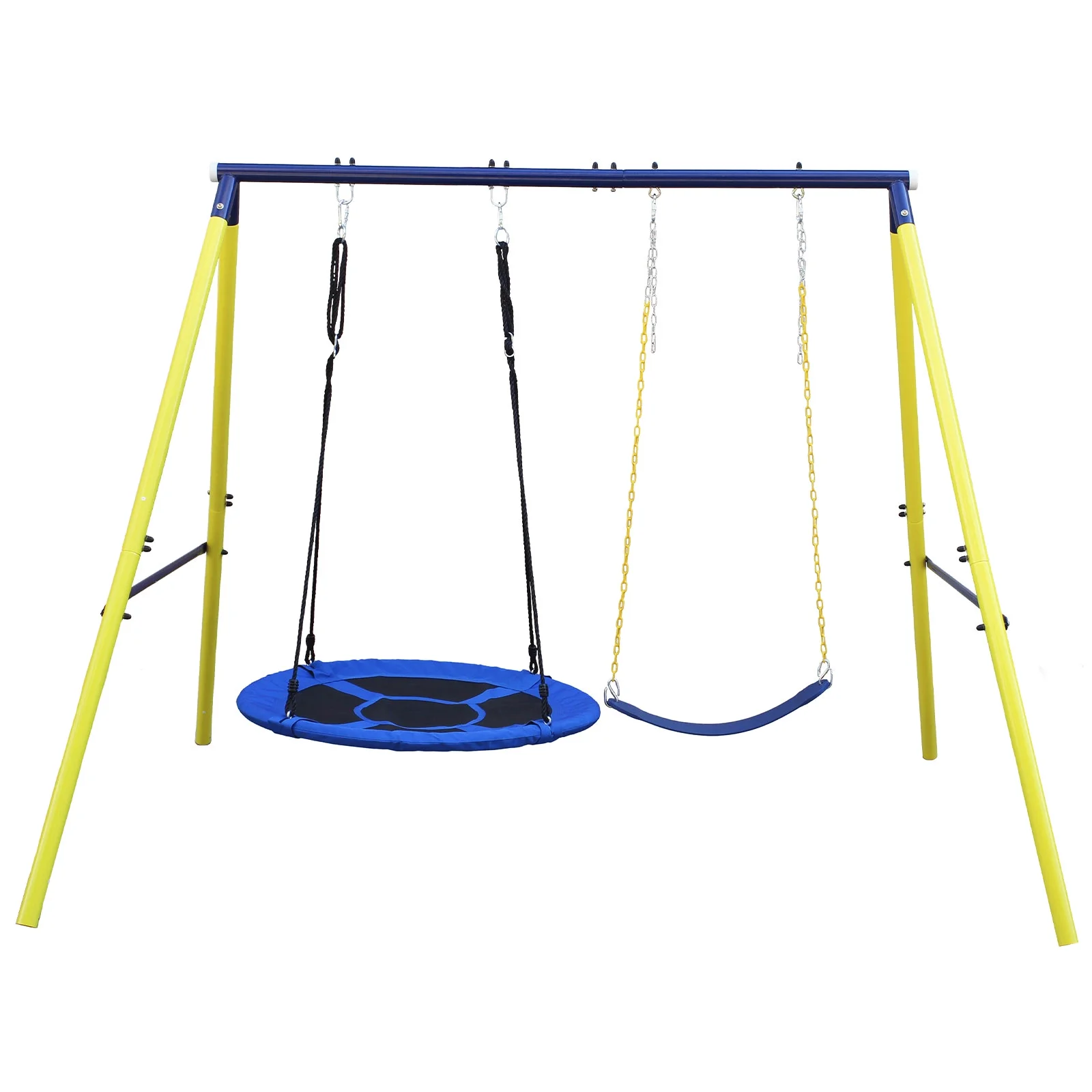 2 in 1 Swing Set for Outside, Heavy Duty A-Frame Metal Swing Set with Disc Tree Swing and Belt Swing