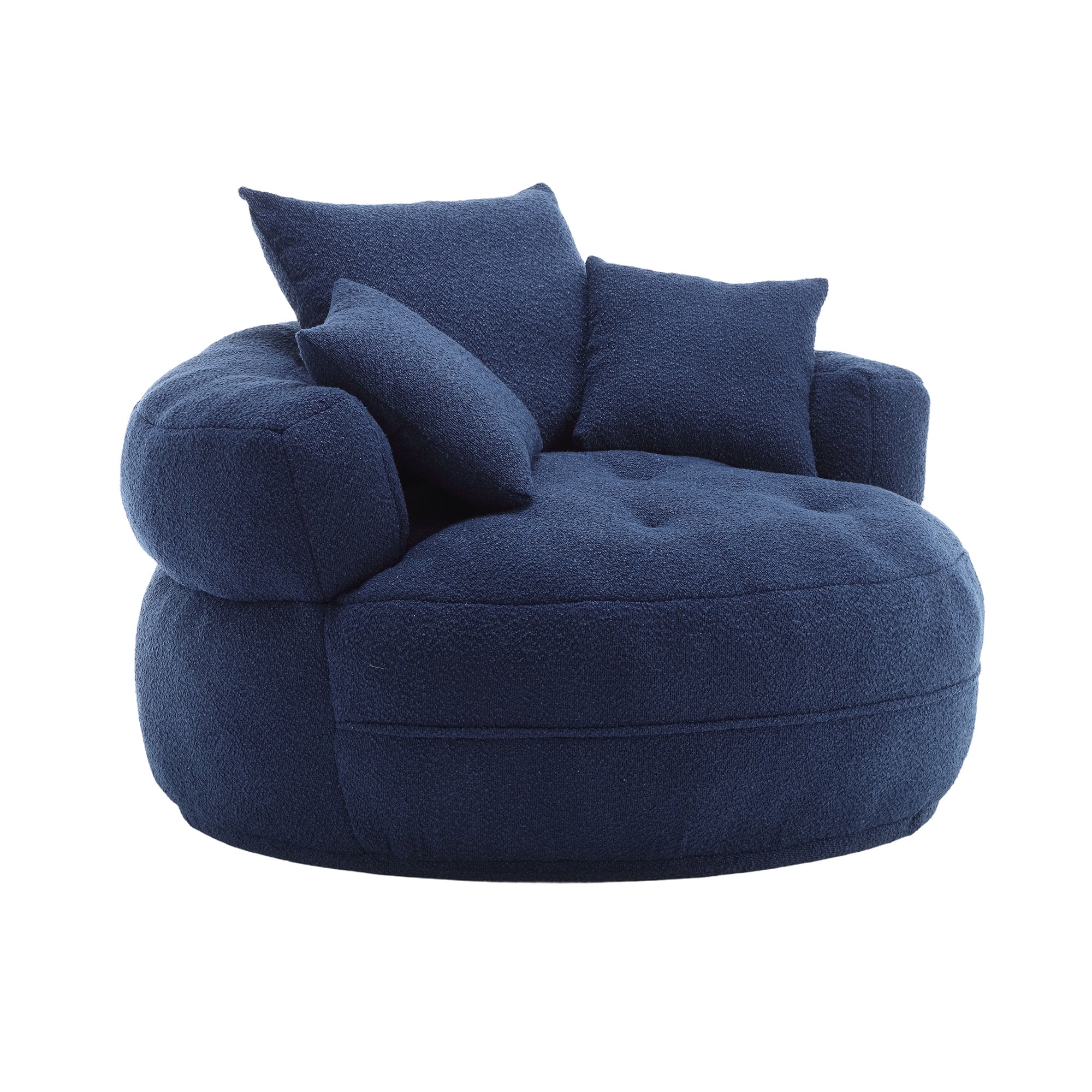 MOONMISS Accent Barrel Chair, Modern Boucle Round Accent Chair with 3 Pillows and Tufted Seat, Upholstered Leisure Sofa Chair for Reception Room Hotel Living Room Bedroom, Navy