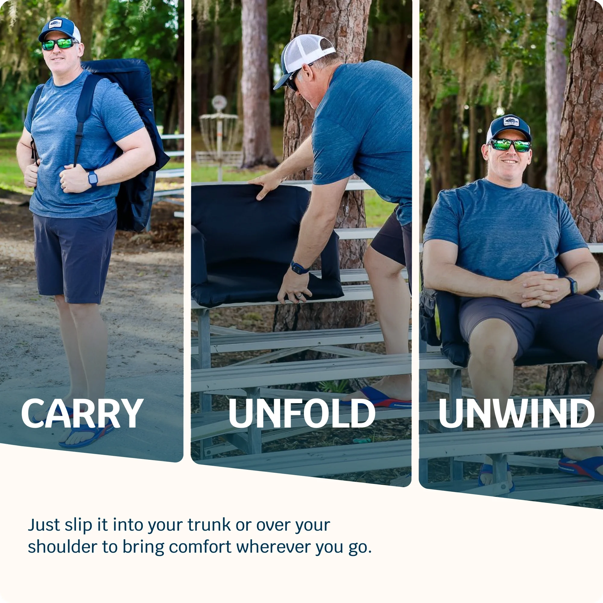 Alpcour Reclining Stadium Seat - Waterproof Foldable Camping Chair with Extra Thick Padding and Wide Back Support - Black