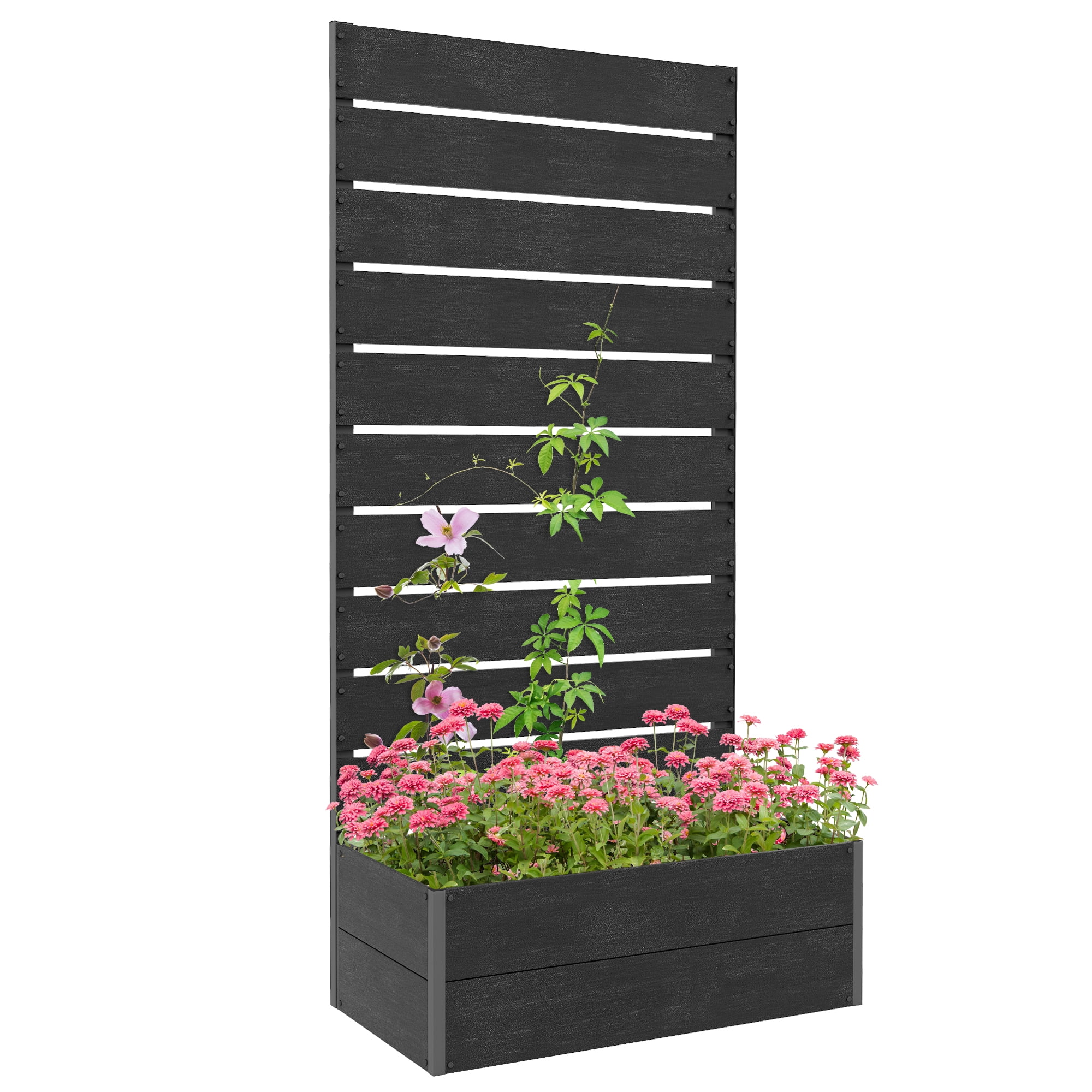 Outsunny Raised Garden Bed with Trellis for Climbing Plants & Vines, Black