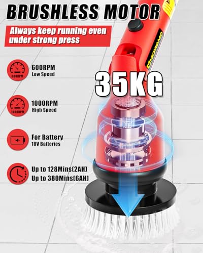 Electric Spin Scrubber Compatible for DeWalt 20V Battery(Battery NOT Included), 1000 RPM Battery Powered Scrubber with Adjustable Extension Arm & 8 Brushes & Hook Gloves for Tub/Tile/Floor